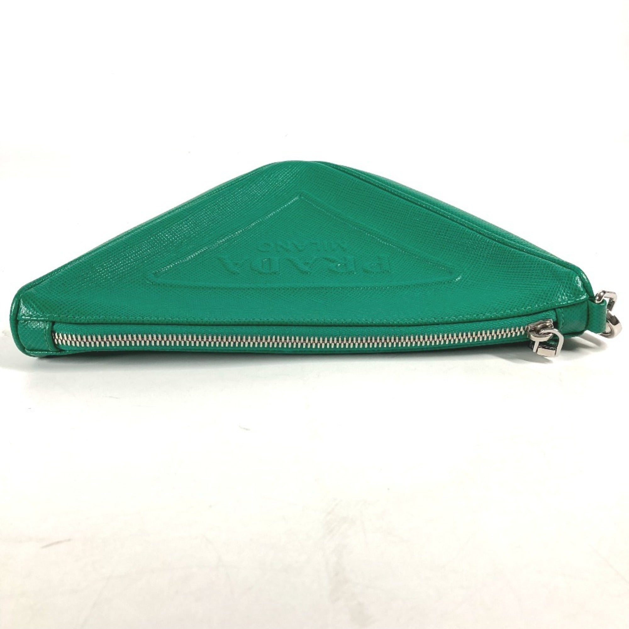 Prada Green Saffiano Triangle Clutch Bag Pouch (Pre-Owned)