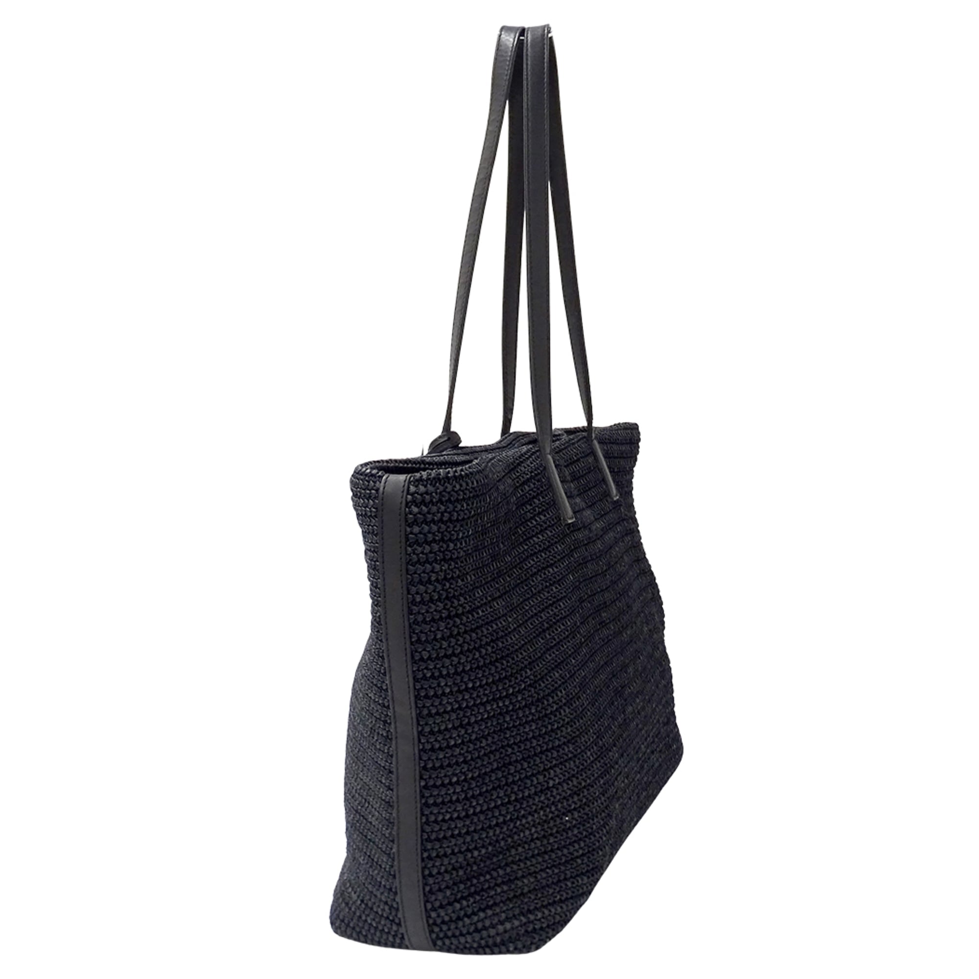 Saint Laurent Black Raffia Handbag Tote Bag (Pre-Owned)