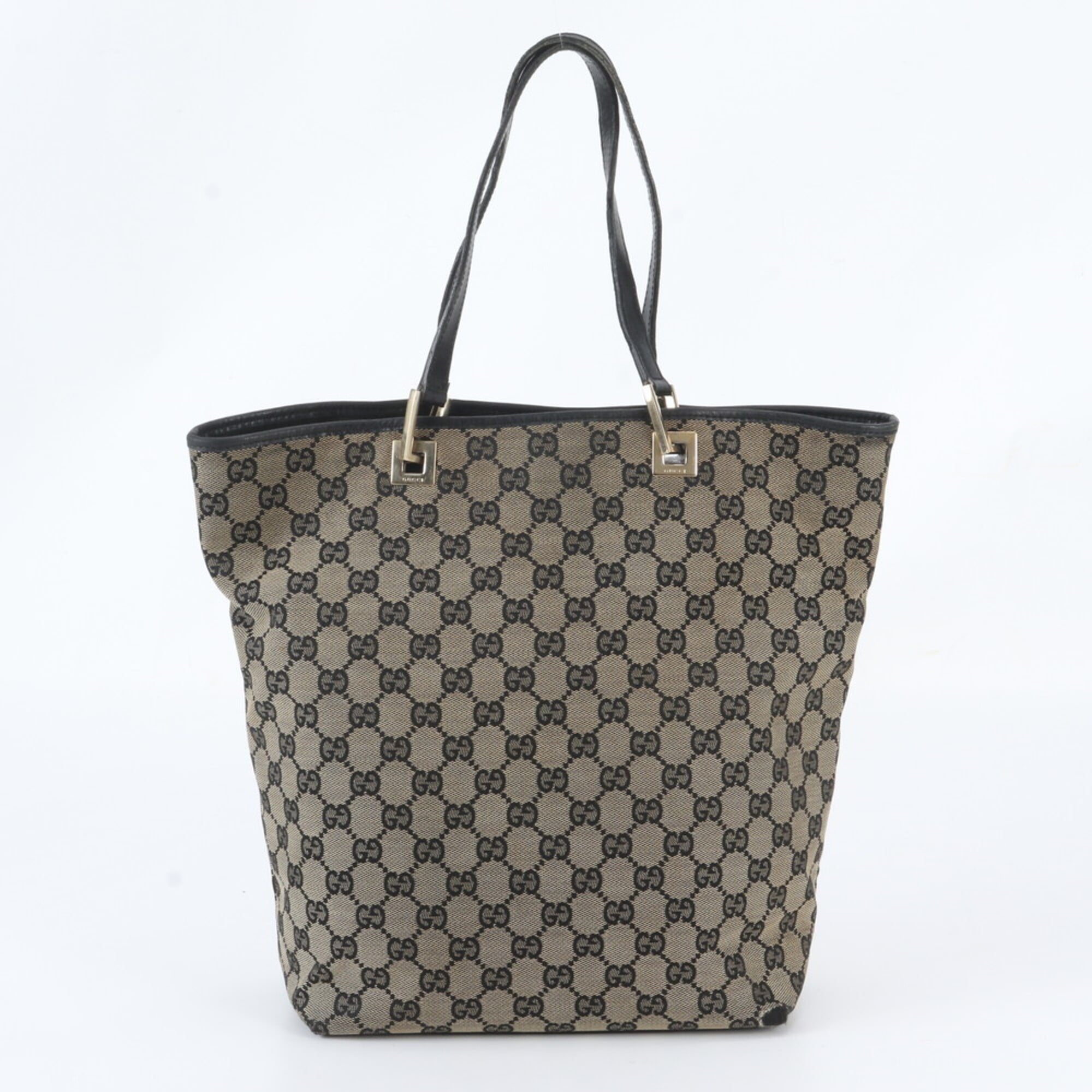 Gucci Black Brown Leather Canvas Handbag Shoulder Bag Tote Bag (Pre-Owned)