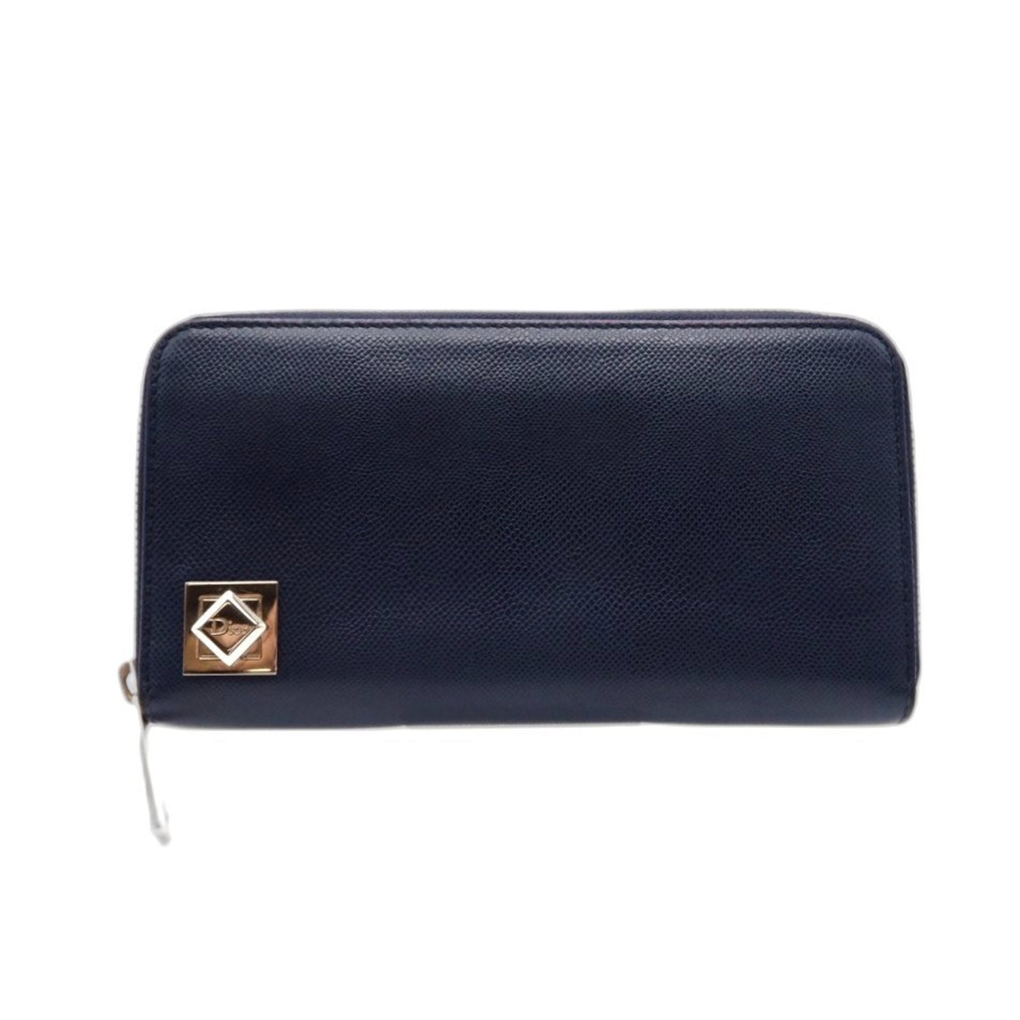 Christian Dior Blue Navy Leather Long Wallet (Bi-Fold) (Pre-Owned)