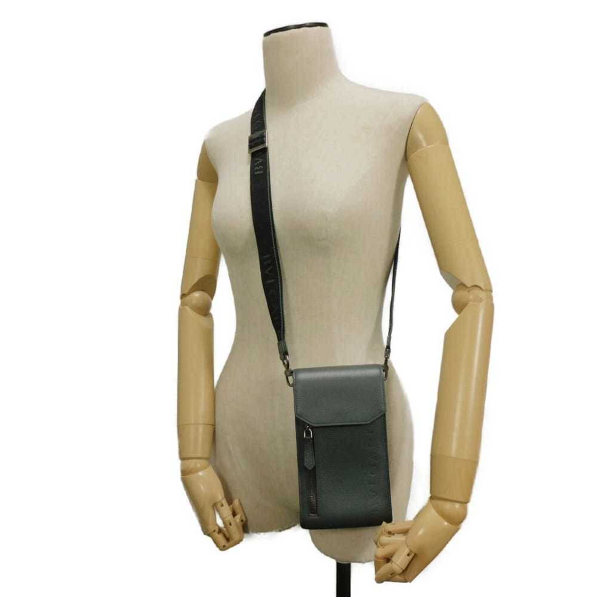 Bvlgari Dark Khaki Leather Pochette Shoulder Bag (Pre-Owned)