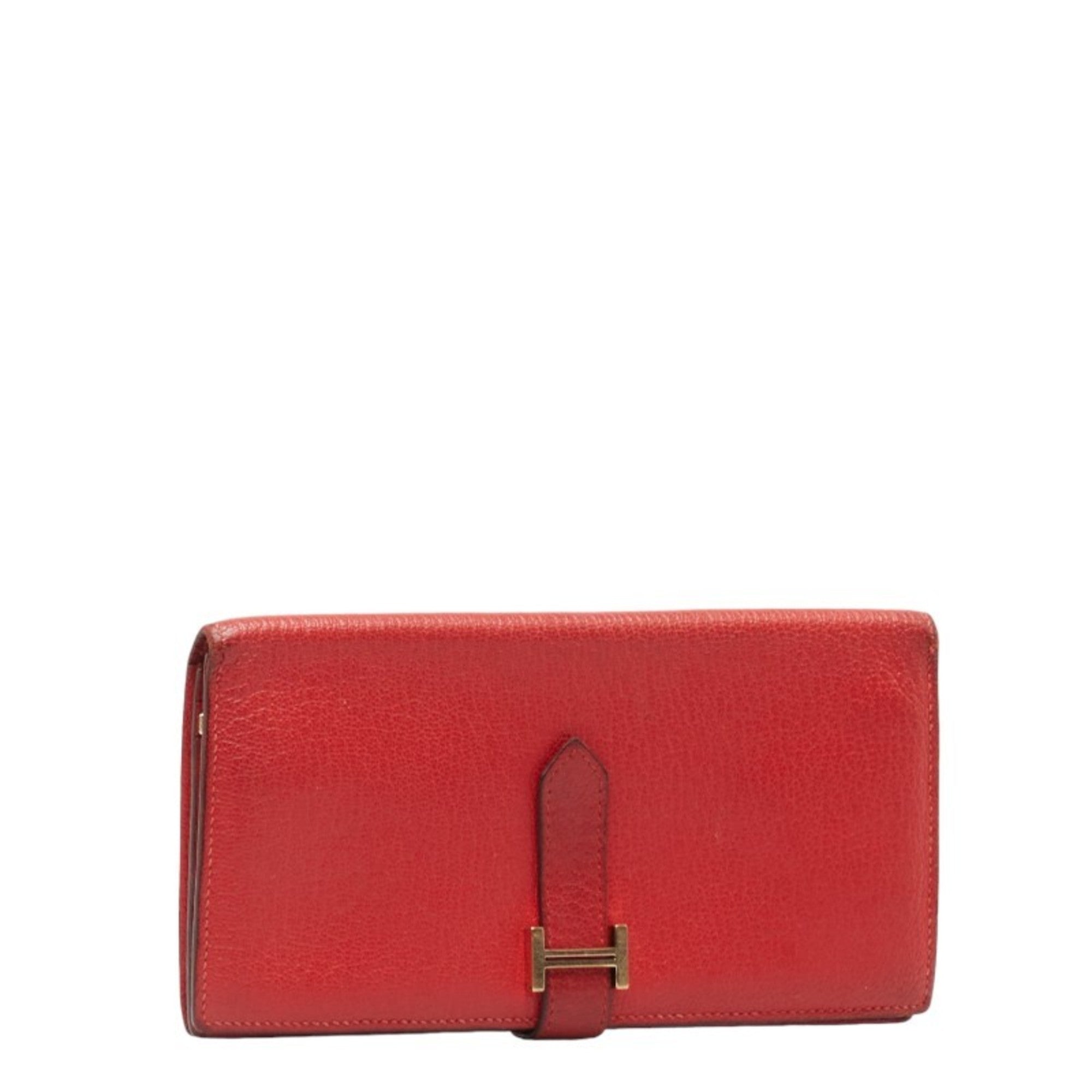 Hermes Red Color Leather Wallet (Bi-Fold) (Pre-Owned)