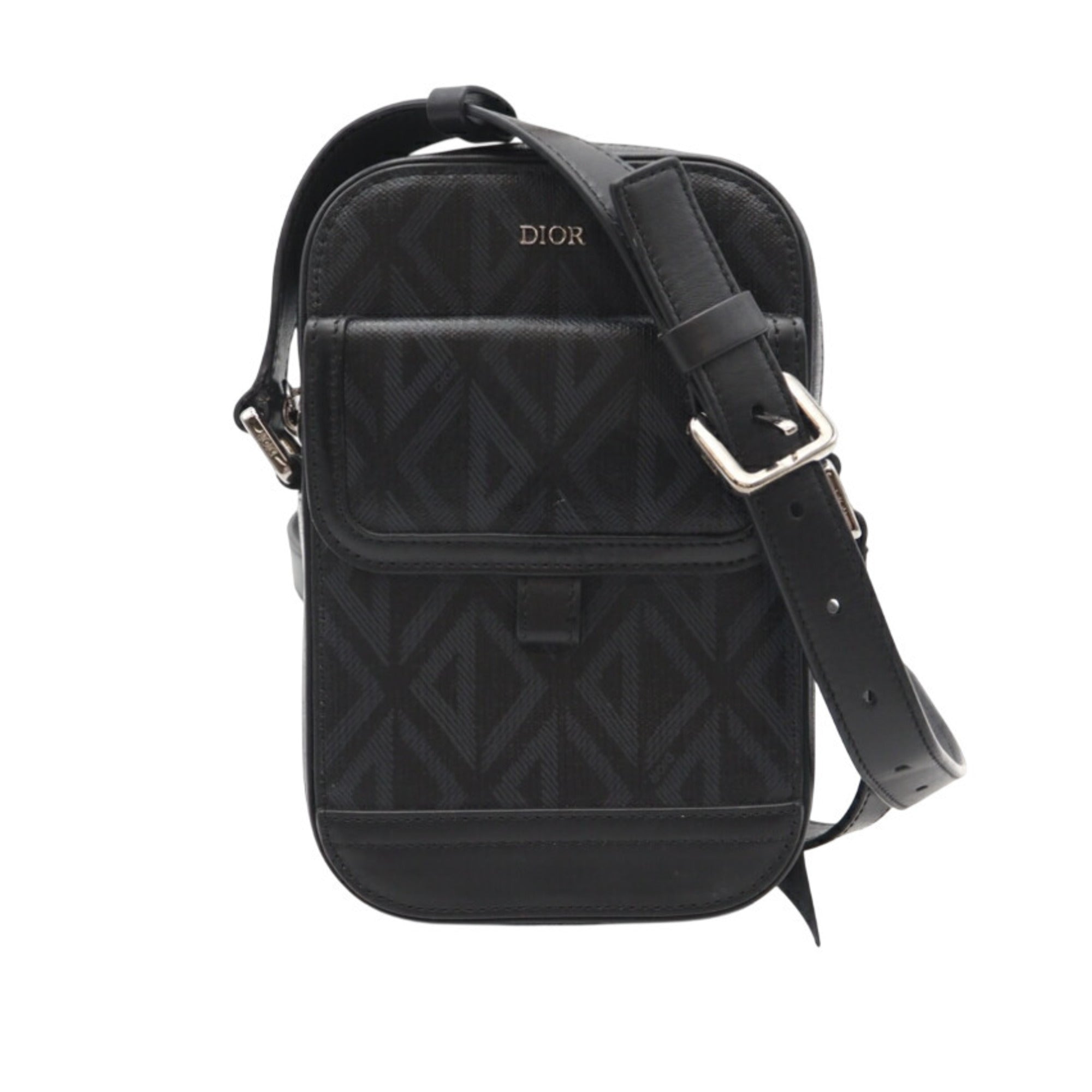 Christian Dior Black Gray Coated Canvas Shoulder Bag (Pre-Owned)