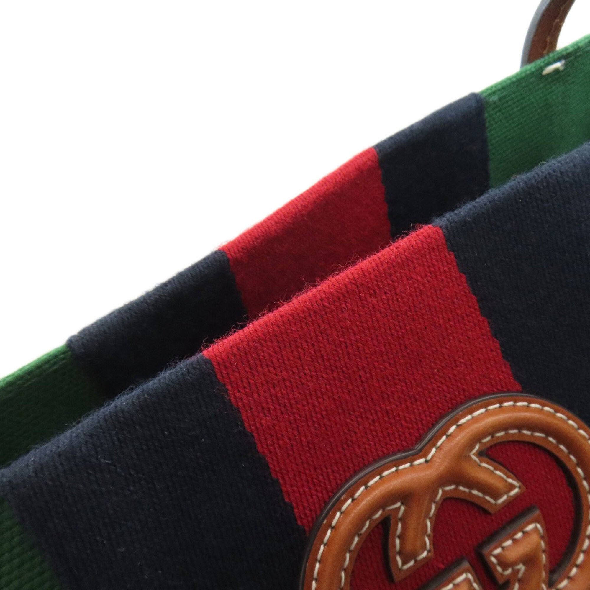 Gucci Brown Green Red Color Canvas Tote Bag (Pre-Owned)