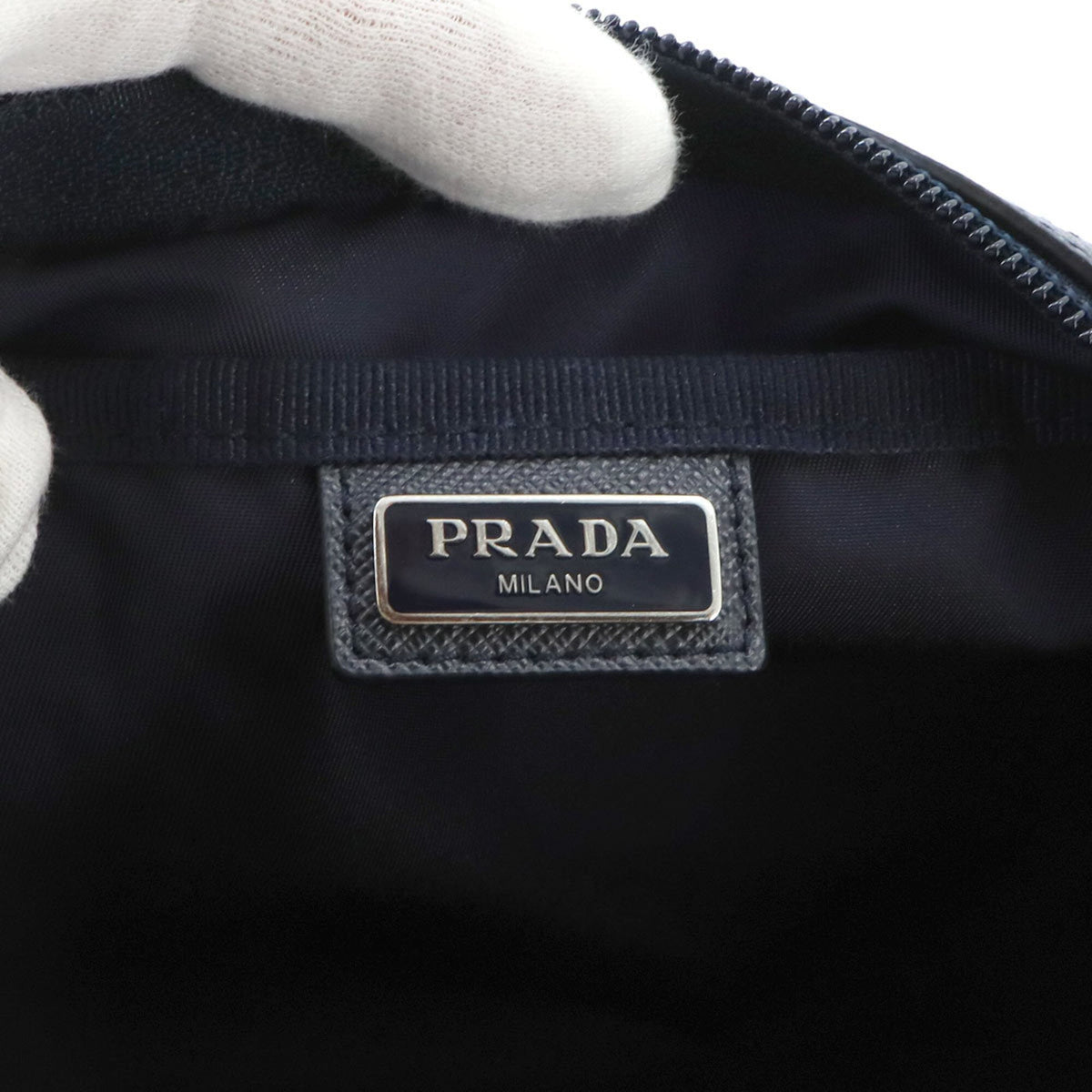 Prada Navy Nylon Leather Handbag Pouch (Pre-Owned)