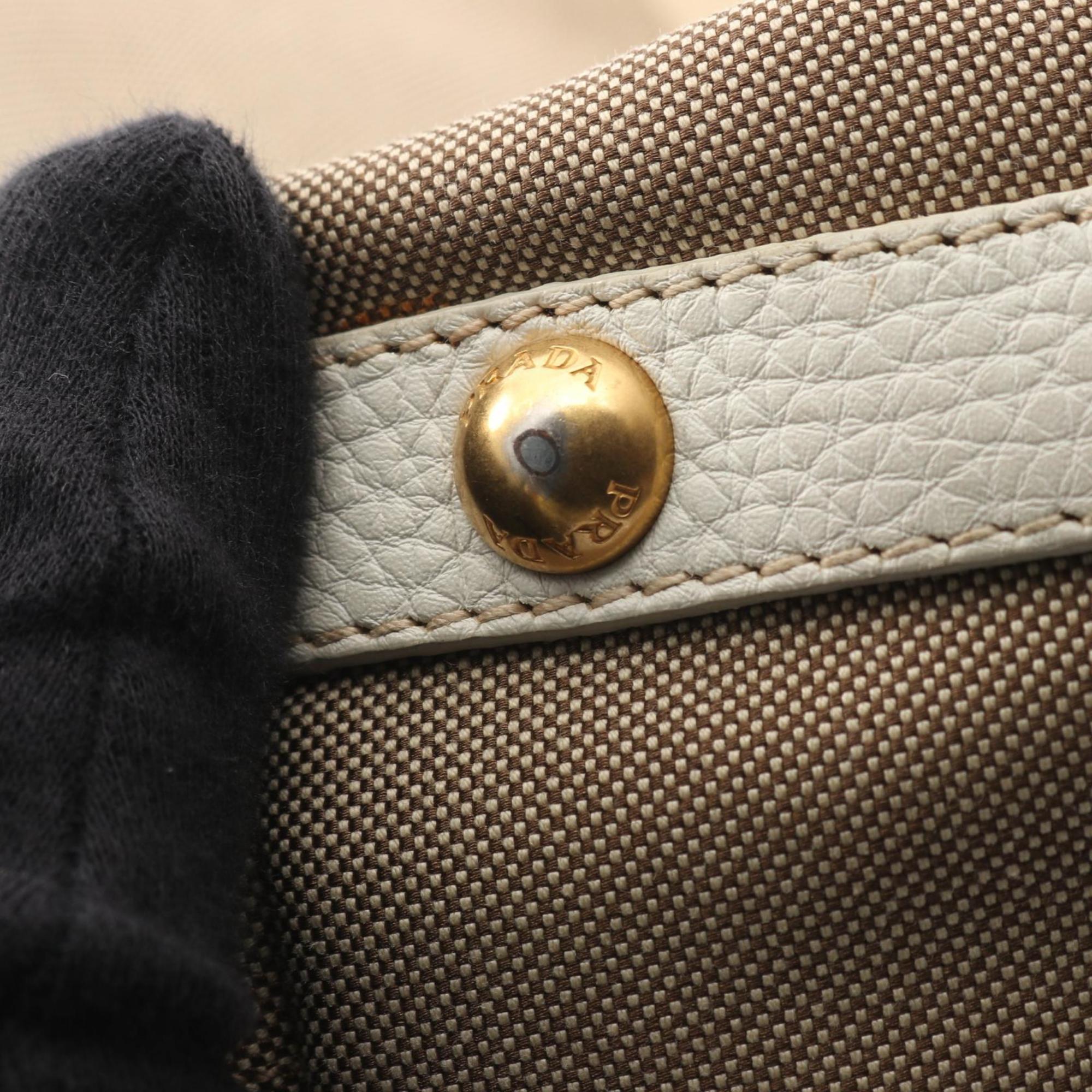 Prada Beige Canvas Leather Handbag (Pre-Owned)