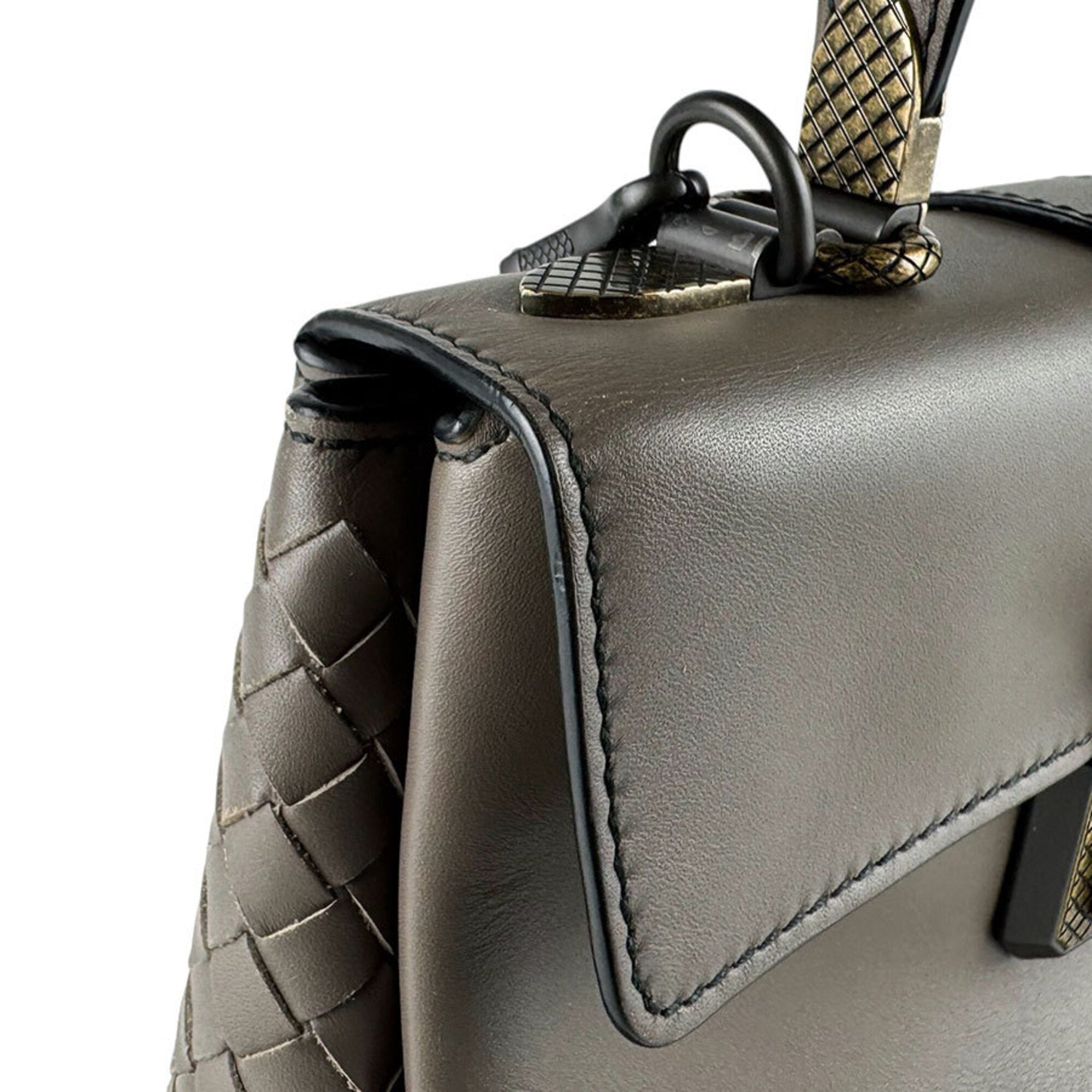 Bottega Veneta Grayish Leather Handbag Shoulder Bag (Pre-Owned)