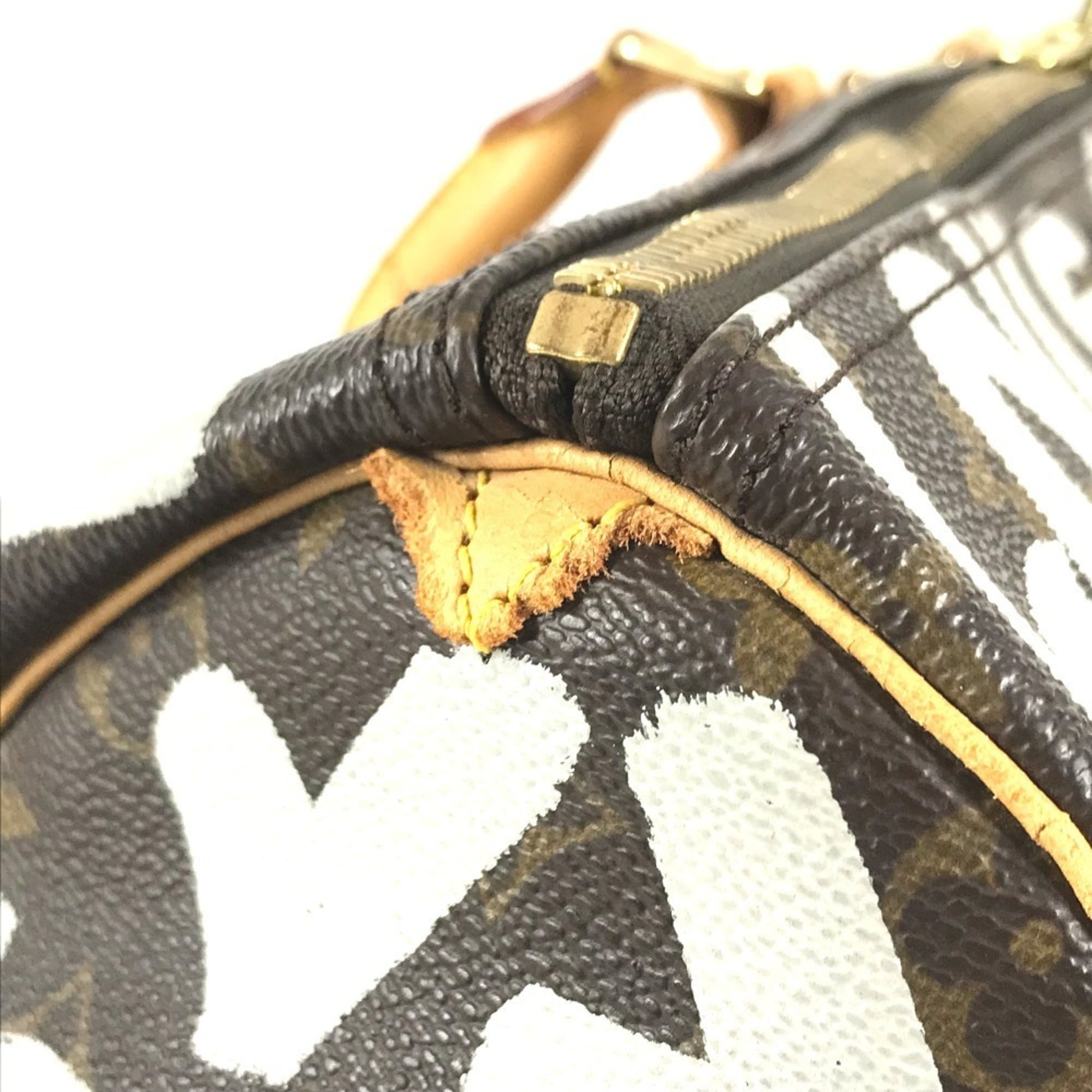 Louis Vuitton Brown White Monogram Canvas Boston Bag (Pre-Owned)