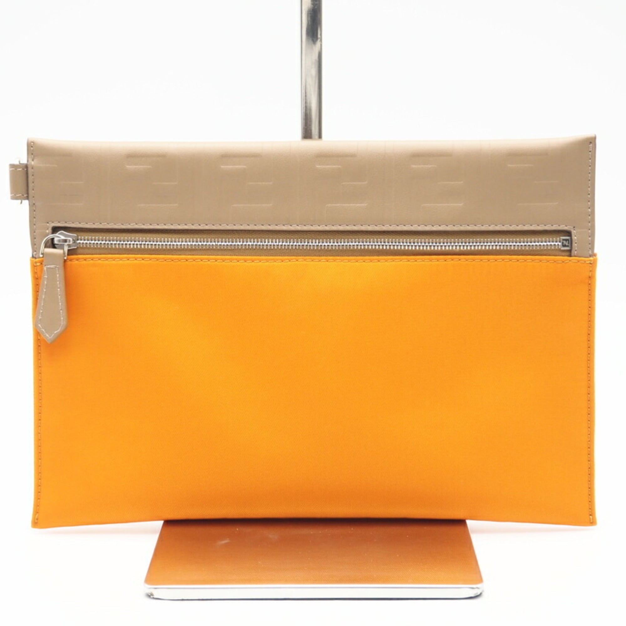 Fendi Brown Orange Nylon Leather Clutch Bag Pouch (Pre-Owned)