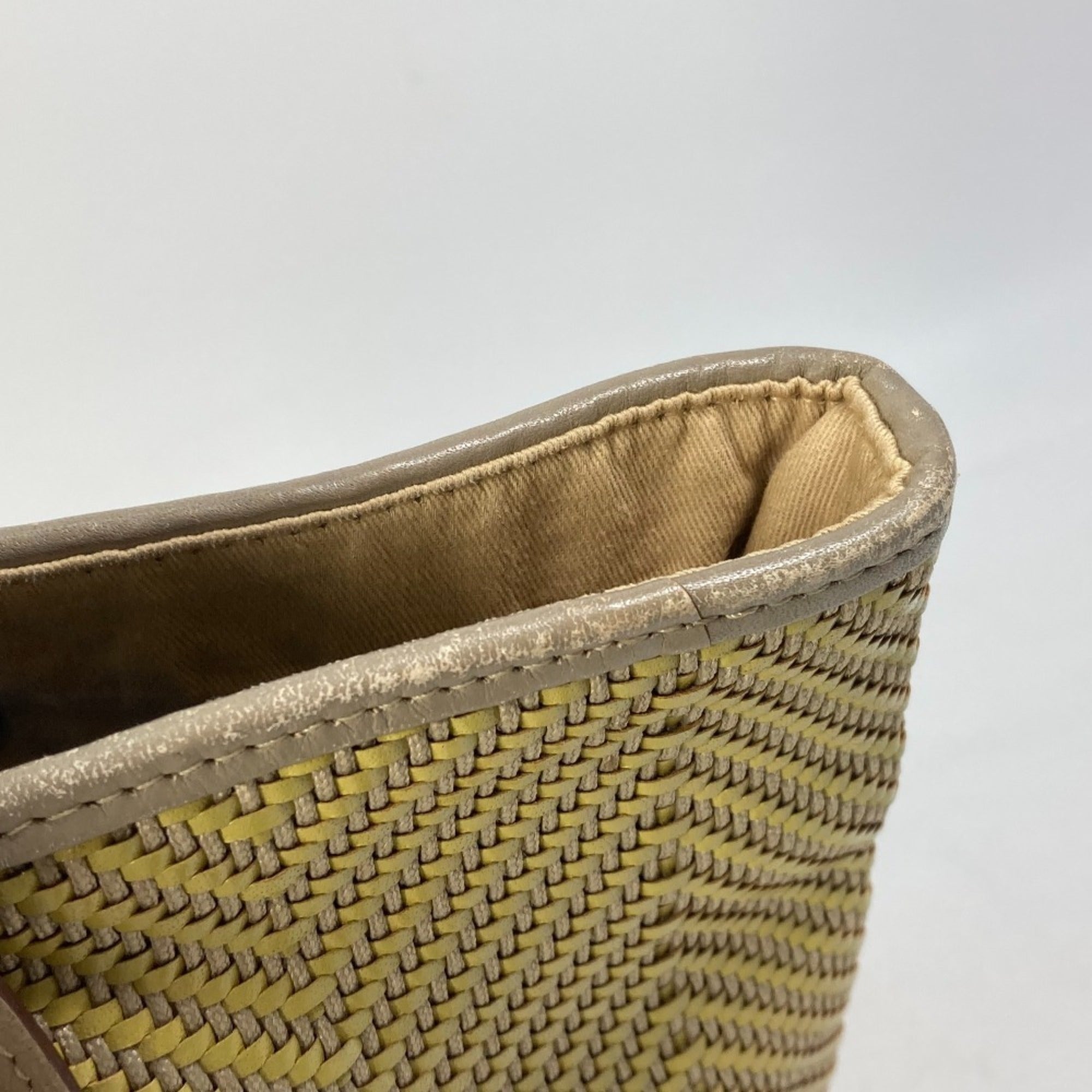 Hermes Yellow Leather Polyester Handbag Tote Bag (Pre-Owned)