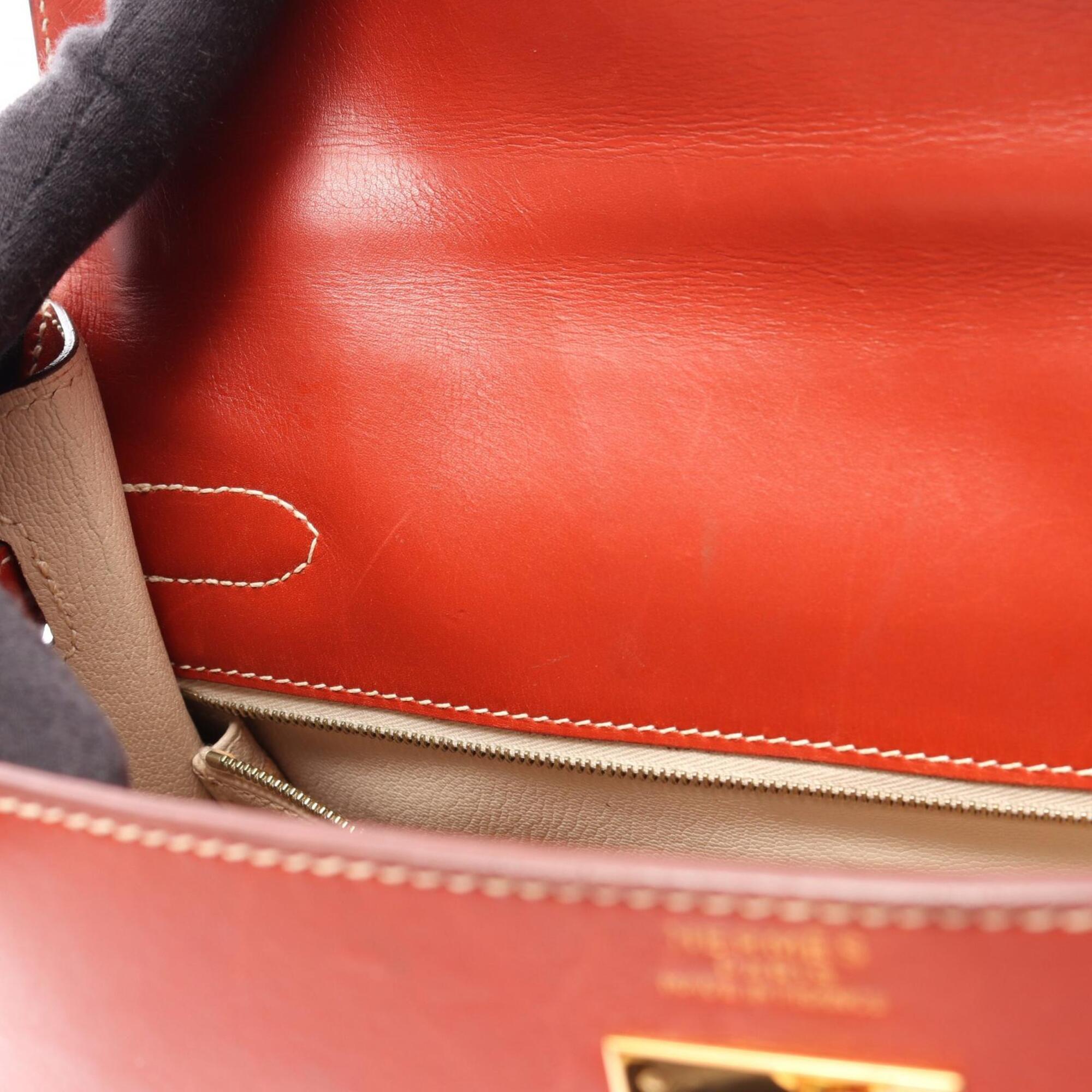 Hermes Brique Brown Box Calf Leather Handbag (Pre-Owned)
