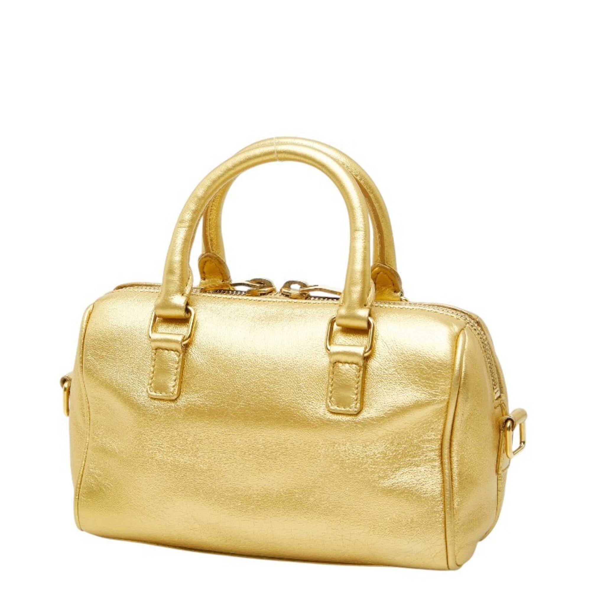 Saint Laurent Gold Leather Handbag Shoulder Bag (Pre-Owned)