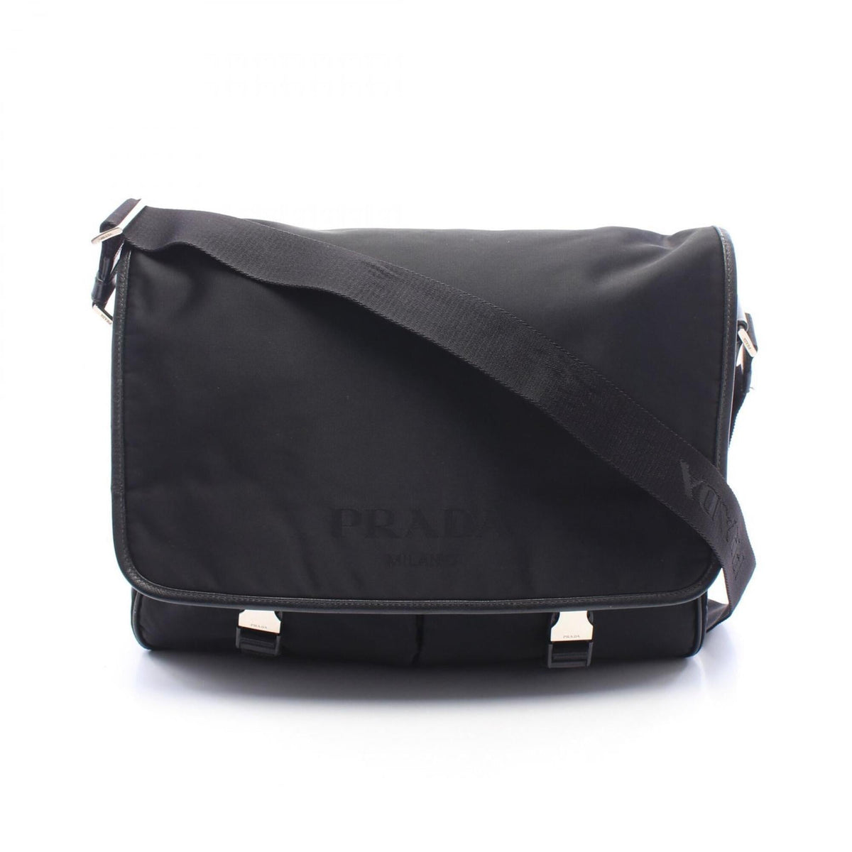 Prada Black Nylon Leather Messenger Bag Shoulder Bag (Pre-Owned)