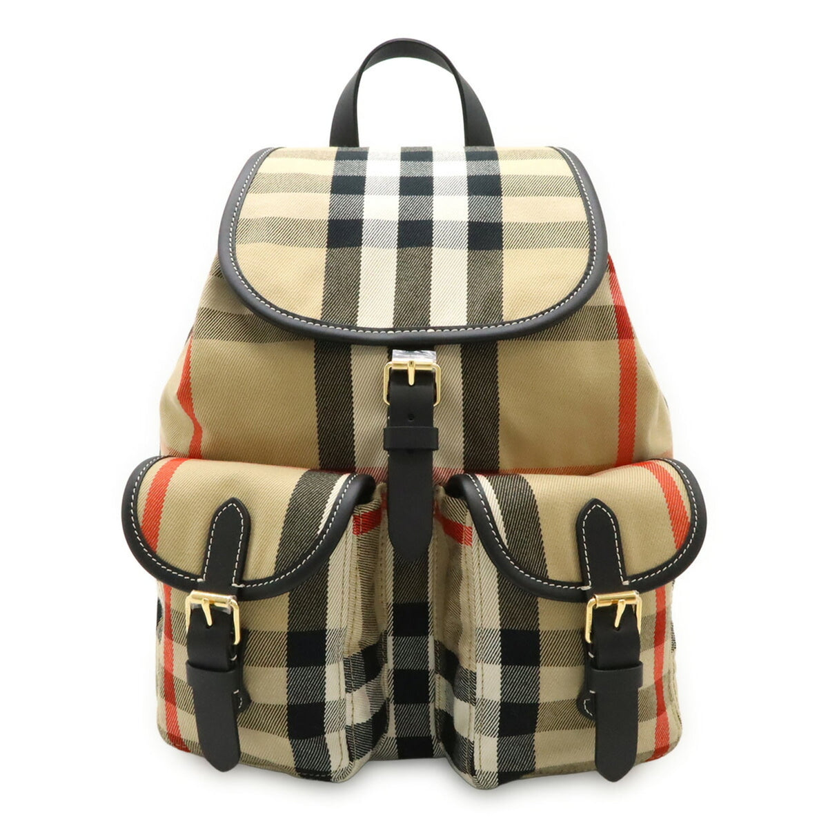 Burberry Beige Dark Brown Red Color Canvas Leather Backpack (Pre-Owned)
