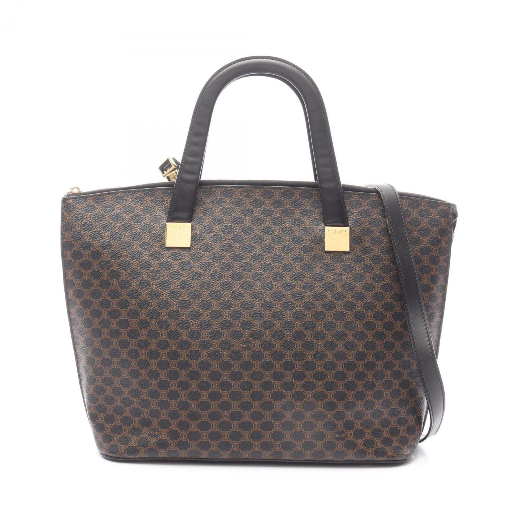 Celine Black Brown Coated Canvas Leather Handbag Tote Bag (Pre-Owned)