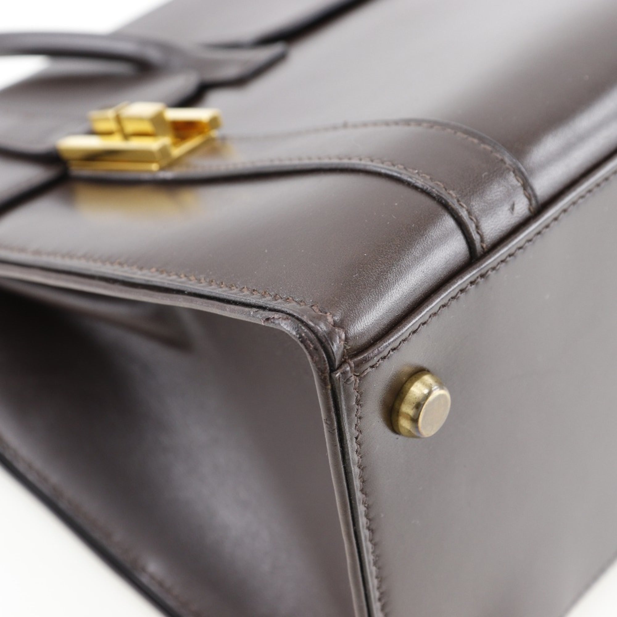 Hermes Drag Brown Box Calf Leather Handbag (Pre-Owned)