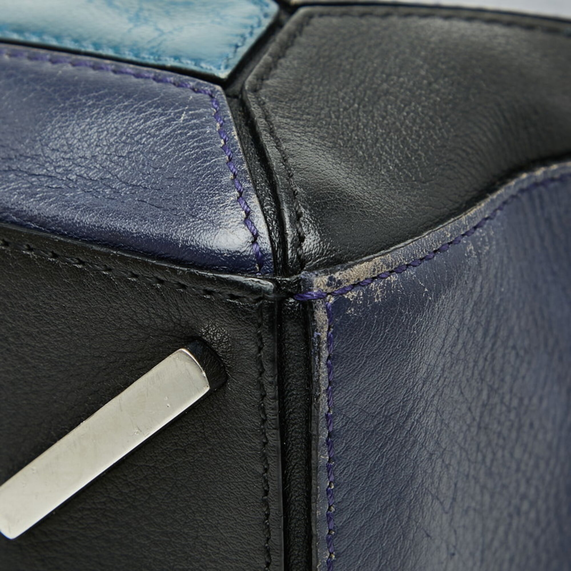 Loewe Puzzle Navy Purple Leather Handbag Shoulder Bag (Pre-Owned)