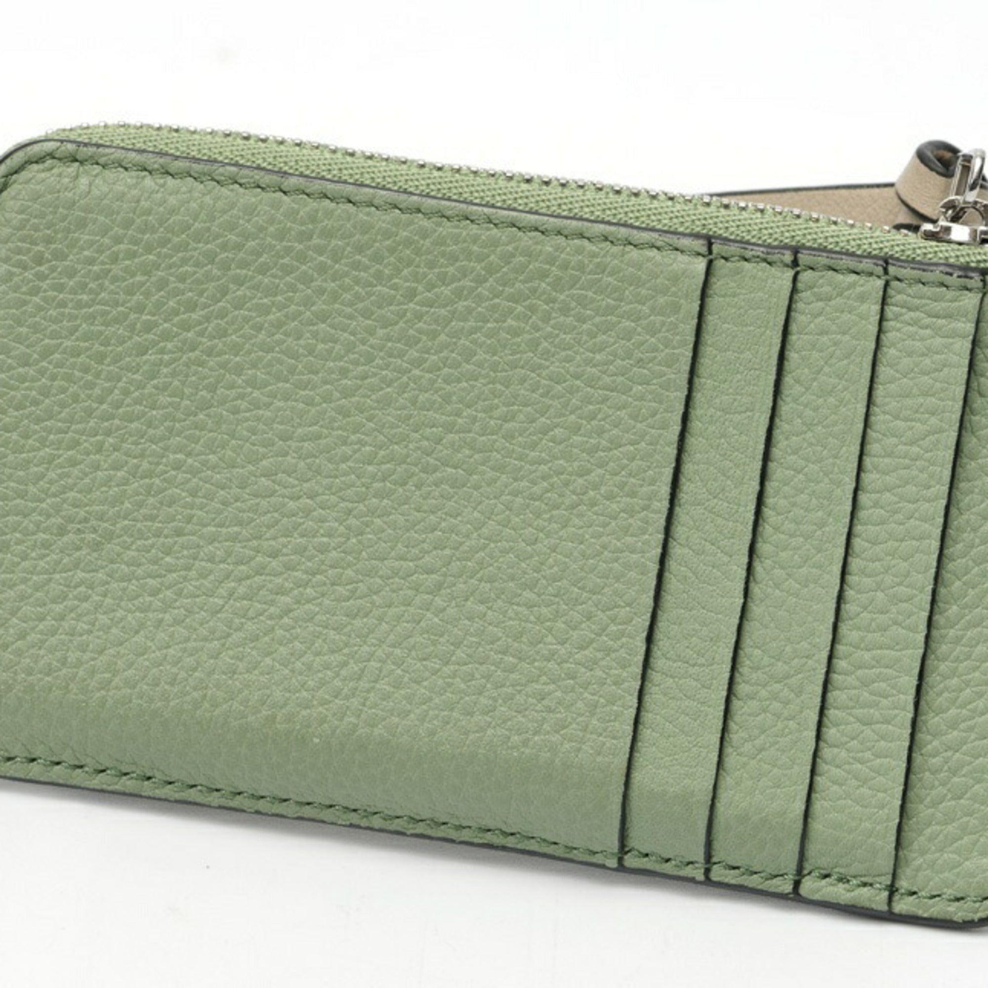 Loewe Brown Green Leather Coin Purse/Coin Case (Pre-Owned)