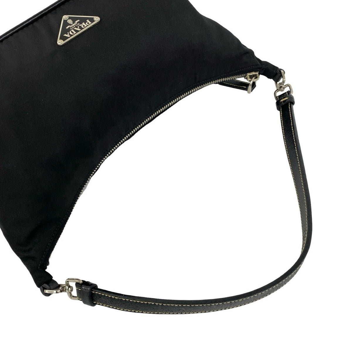 Prada Black Nylon Leather Handbag Shoulder Bag (Pre-Owned)