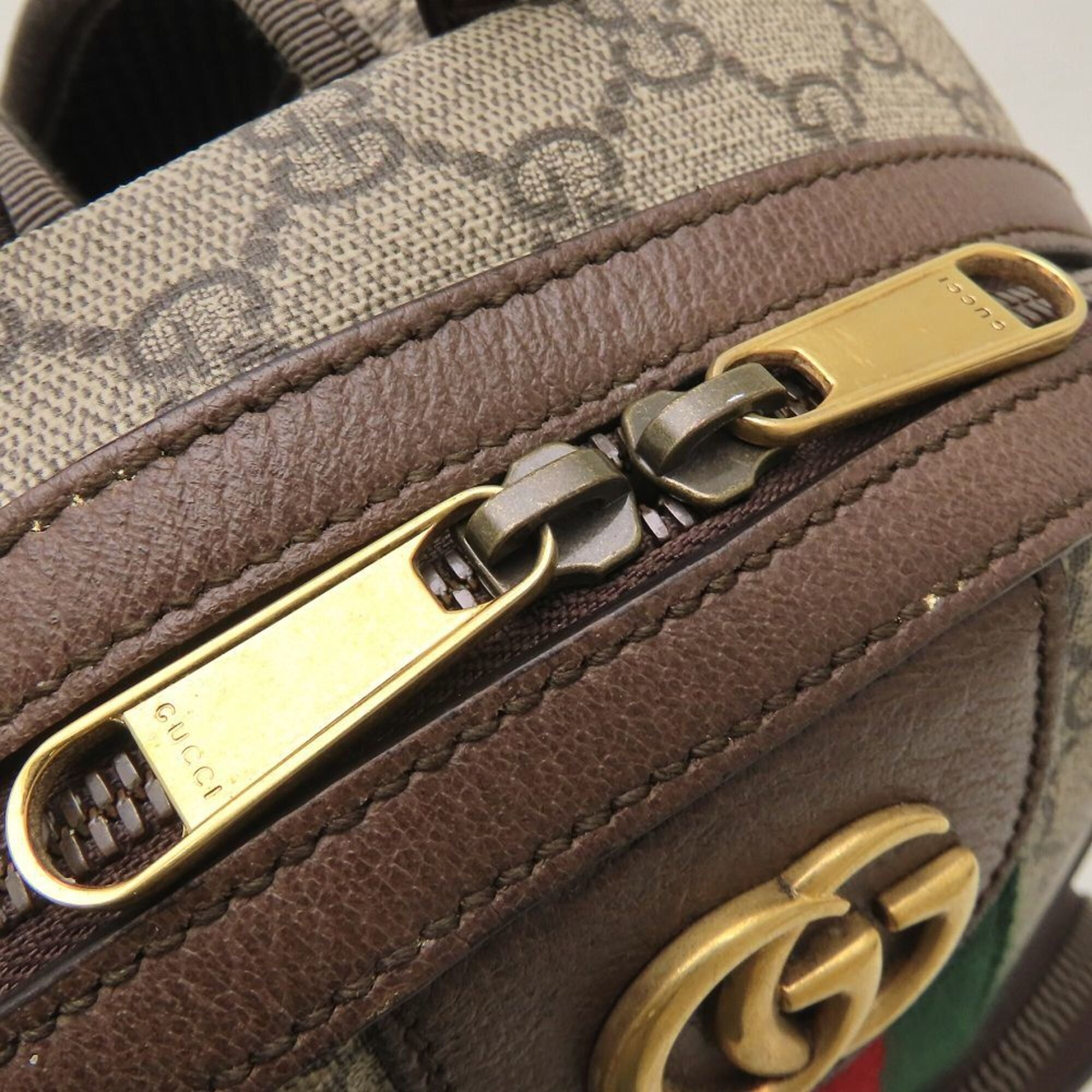 Gucci Beige Brown Gg Supreme Canvas Leather Backpack (Pre-Owned)