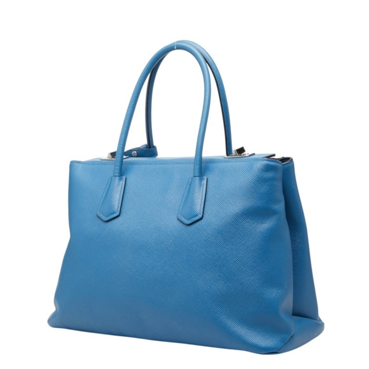 Prada Blue Saffiano Triangle Leather Handbag Tote Bag (Pre-Owned)