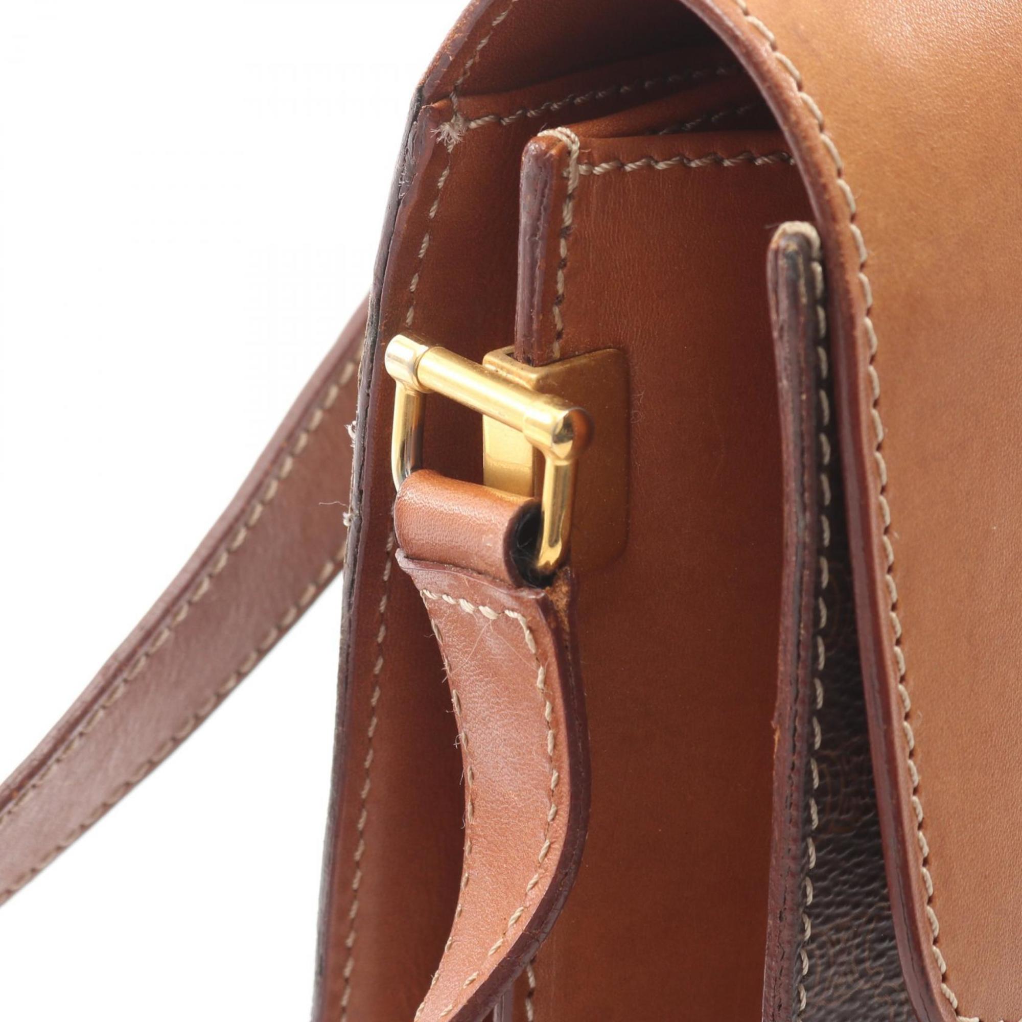 Celine Brown Coated Canvas Leather Handbag Shoulder Bag (Pre-Owned)