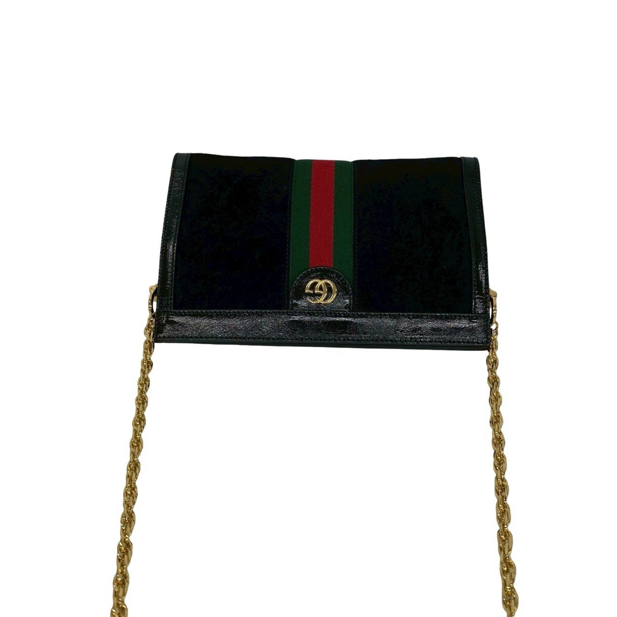 Gucci Black Green Red Color Patent Leather Suede Shoulder Bag (Pre-Owned)