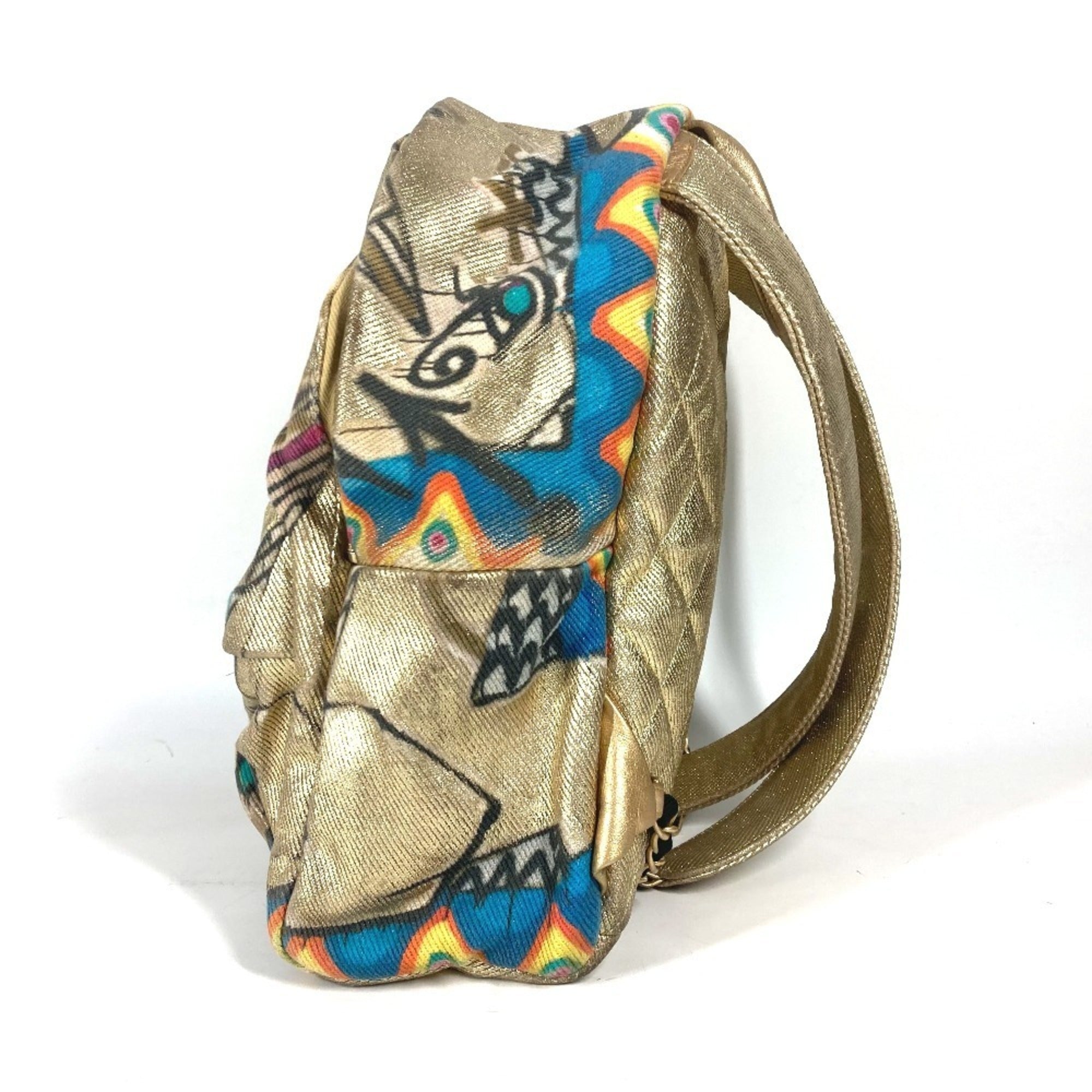 Chanel Gold Leather Canvas Backpack (Pre-Owned)