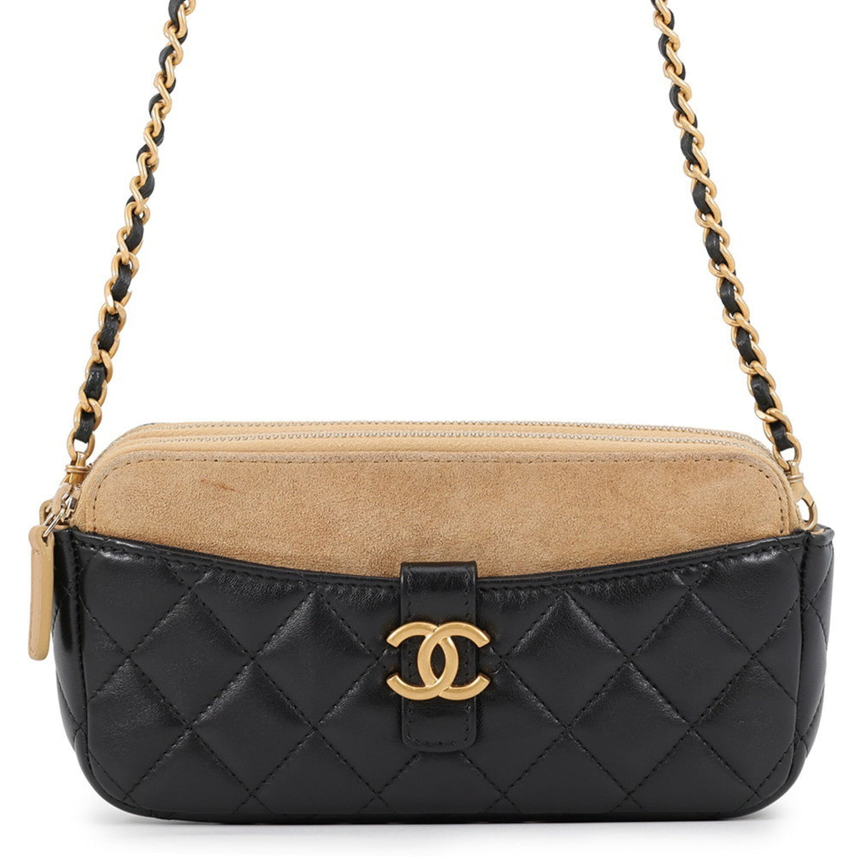 Chanel Matelasse Beige Black Suede Leather Handbag Shoulder Bag (Pre-Owned)