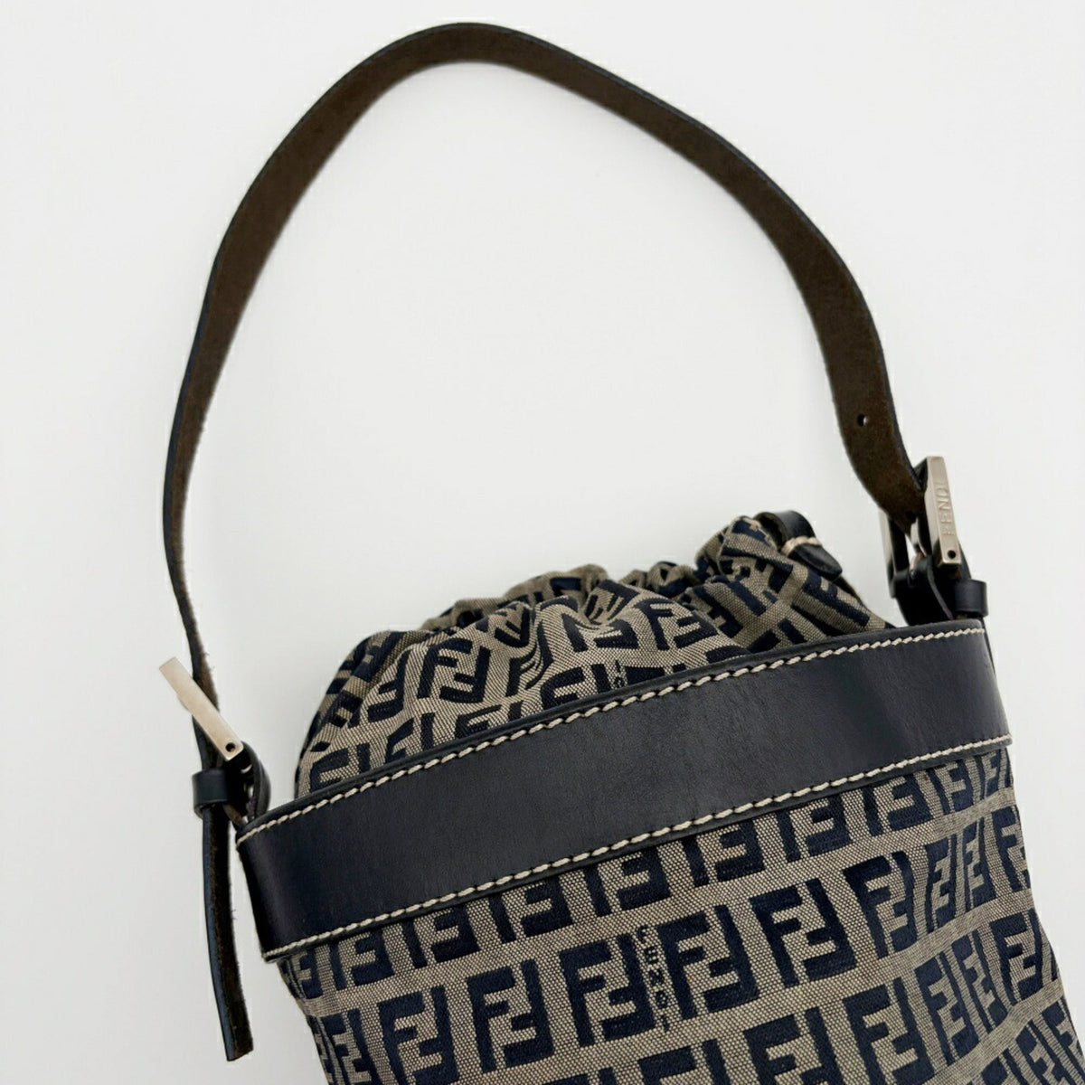 Fendi Zucca Navy Canvas Leather Shoulder Bag (Pre-Owned)