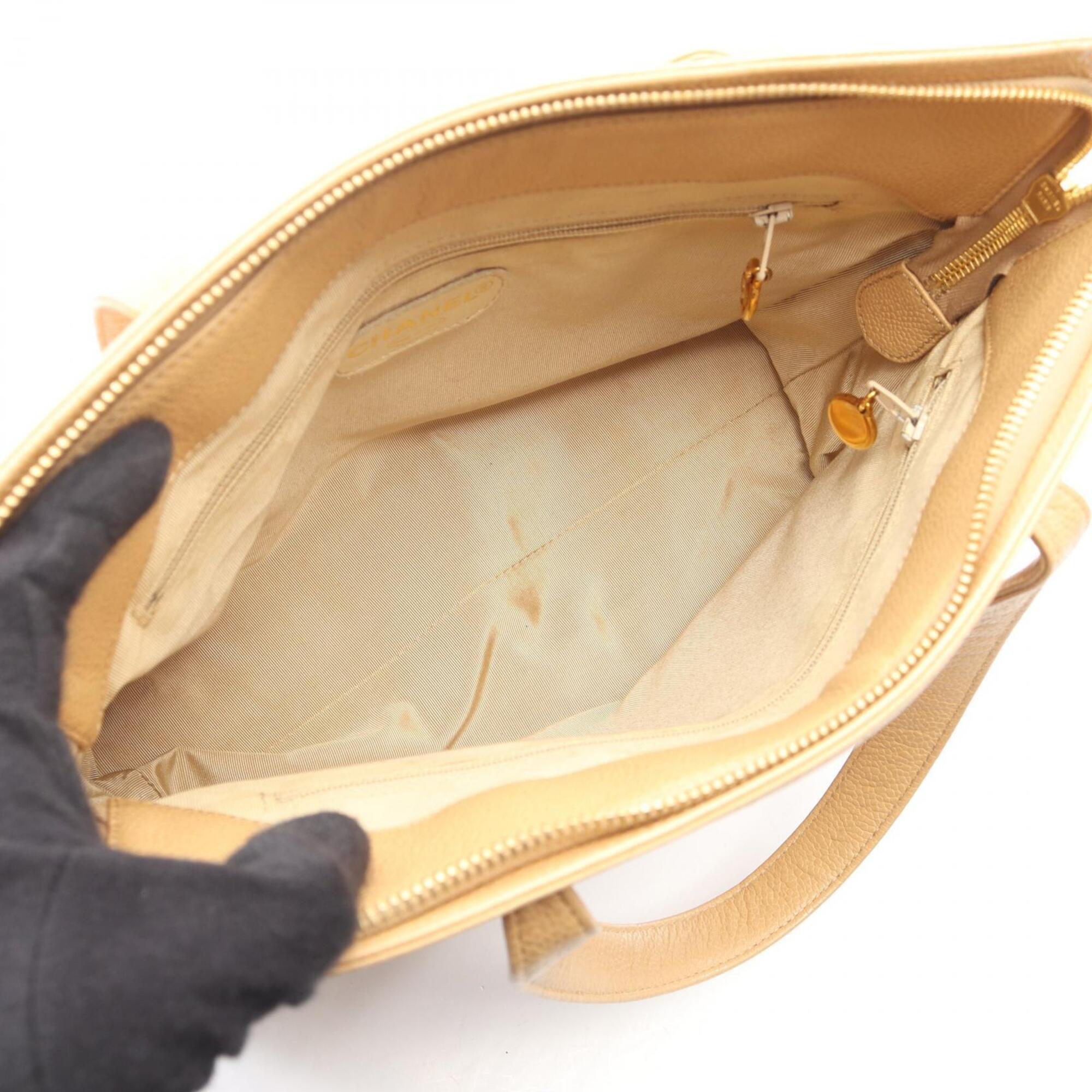 Chanel Beige Grained Calfskin Handbag (Pre-Owned)