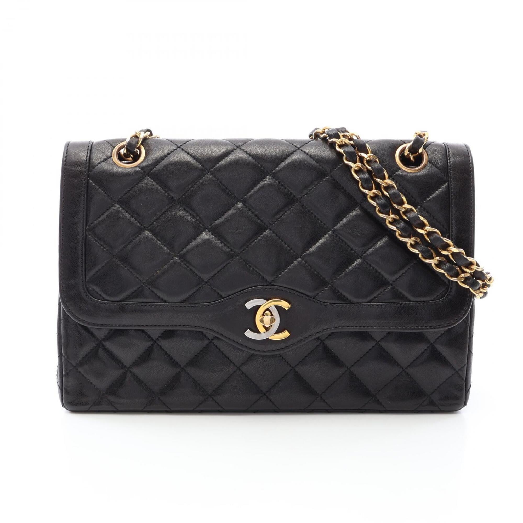 Chanel Black Leather Handbag Shoulder Bag (Pre-Owned)