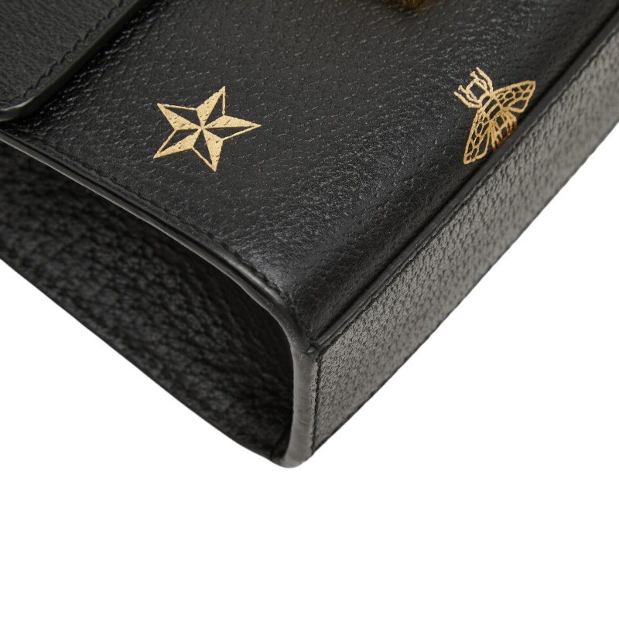 Gucci Black Gold Leather Shoulder Bag (Pre-Owned)