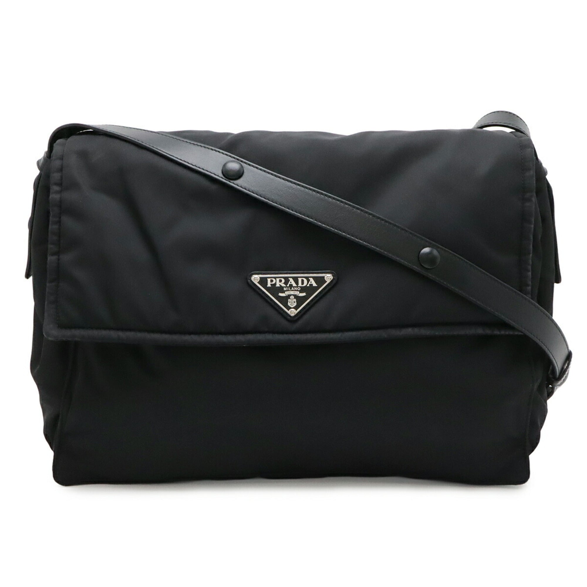 Prada Black Nero Nylon Leather Handbag Shoulder Bag (Pre-Owned)