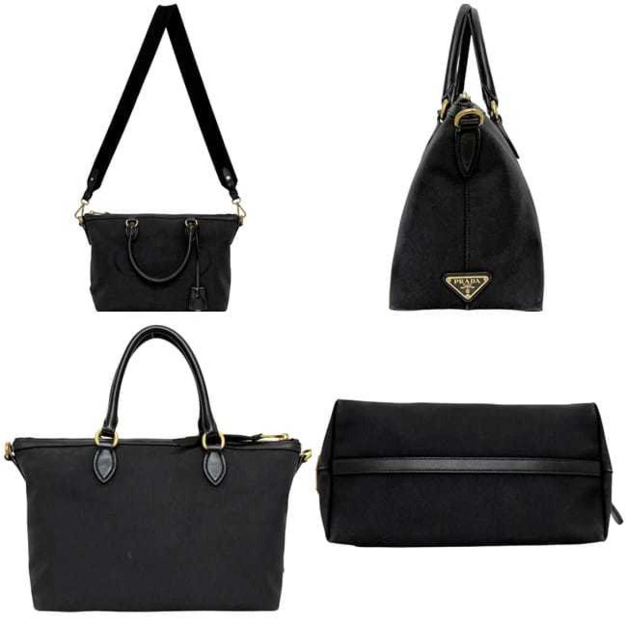 Prada Black Nero Canvas Jacquard Leather Shoulder Bag Tote Bag (Pre-Owned)