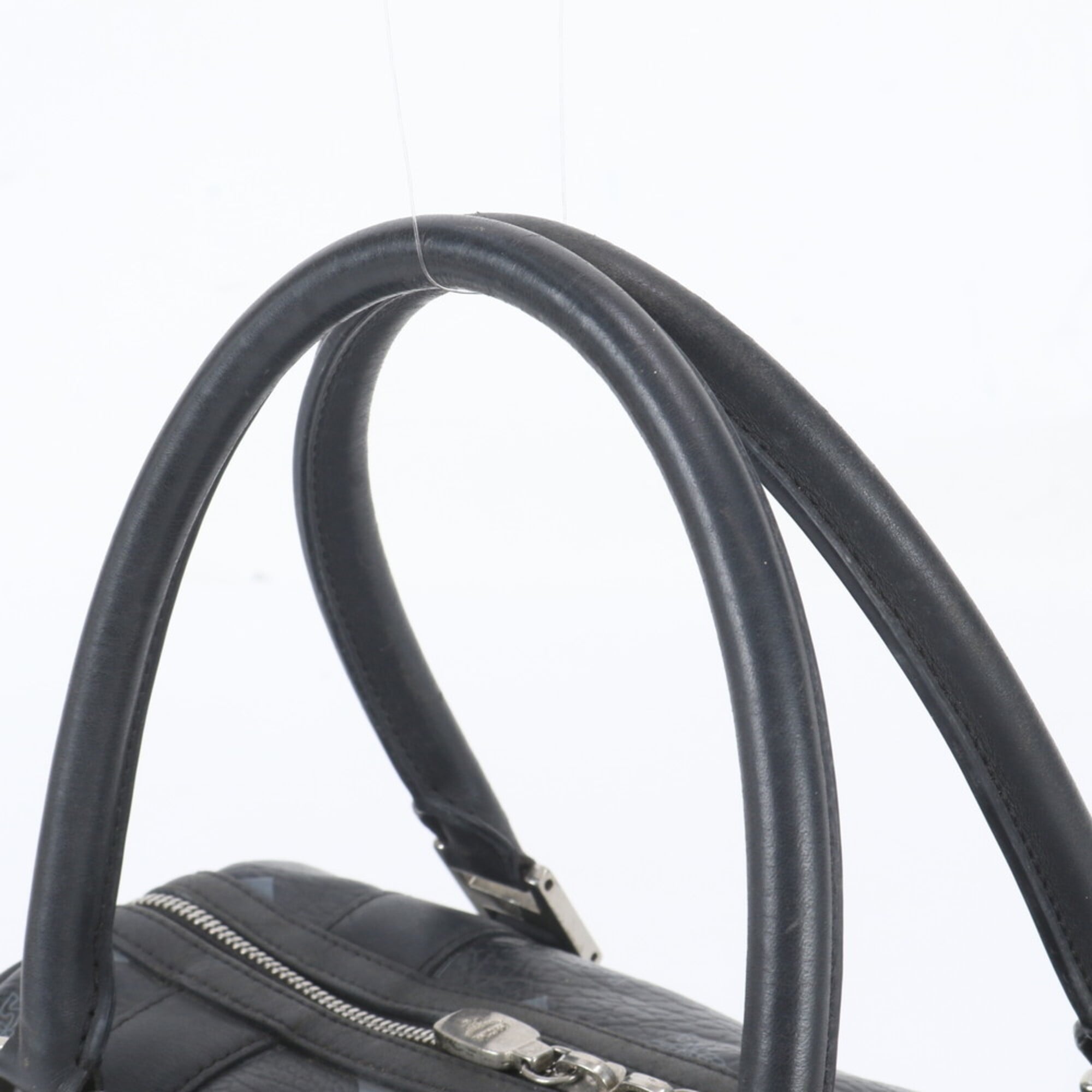Mcm Black Gray Leather Coated Canvas Boston Bag Handbag Tote Bag (Pre-Owned)