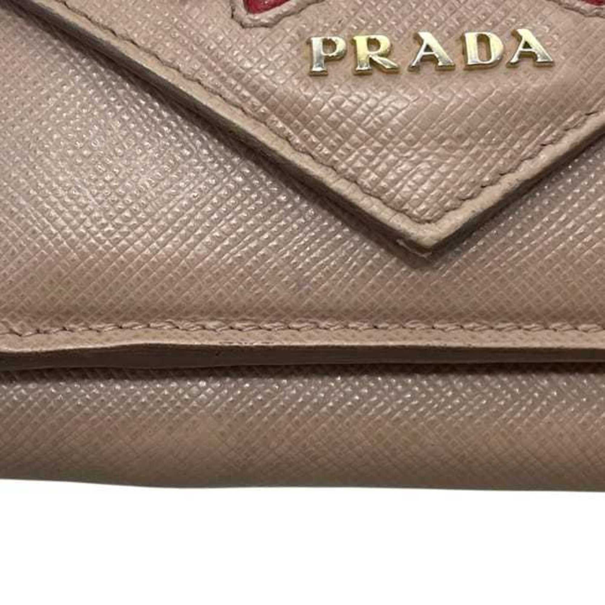 Prada Saffiano Beige Leather Wallet (Tri-Fold) (Pre-Owned)