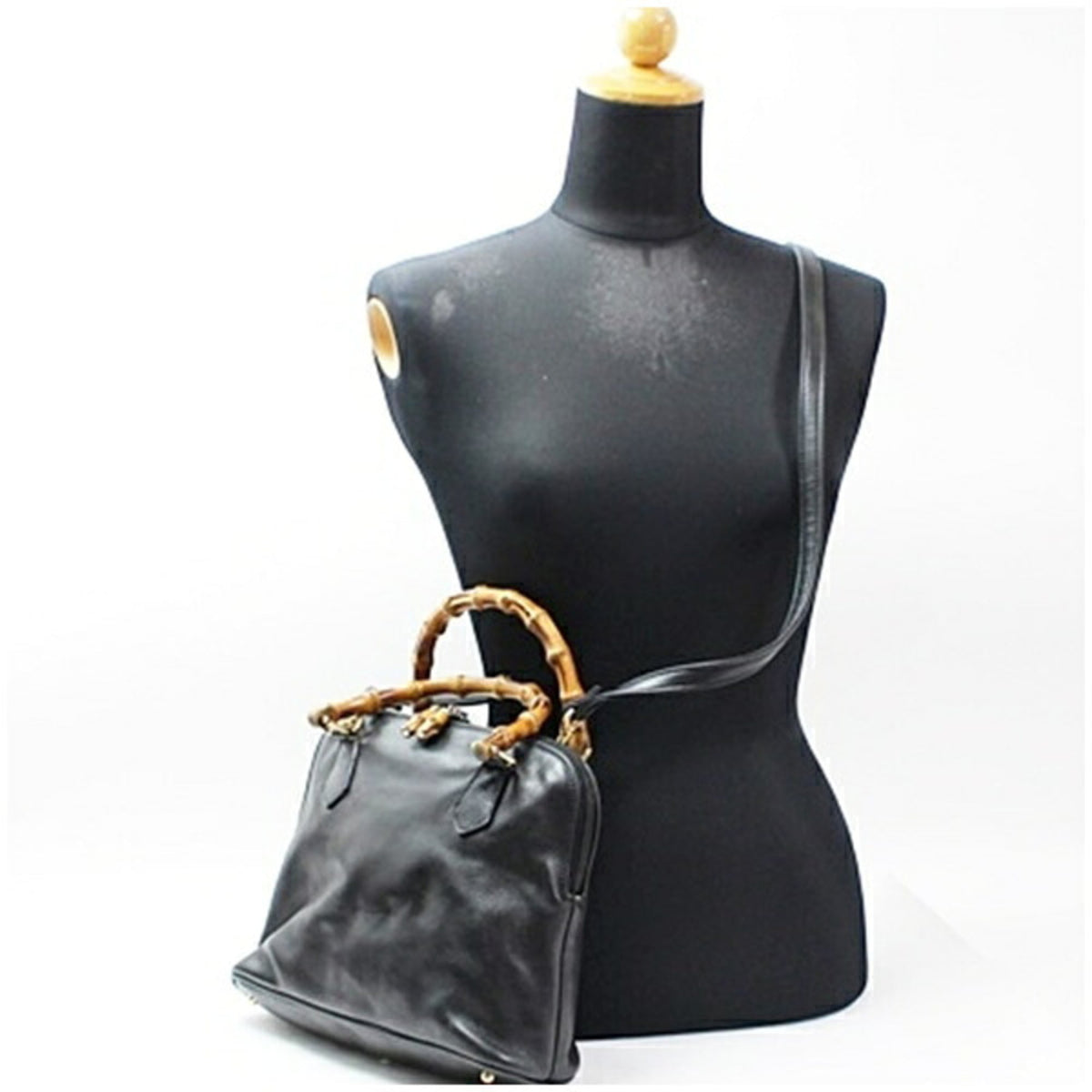 Gucci Black Gray Leather Shoulder Bag (Pre-Owned)