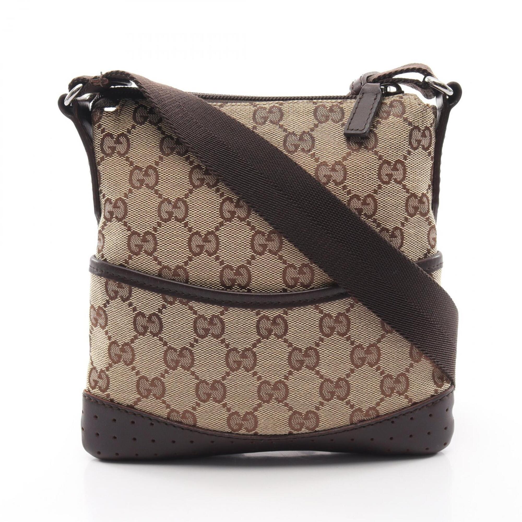 Gucci Beige Brown Canvas Leather Handbag Shoulder Bag (Pre-Owned)