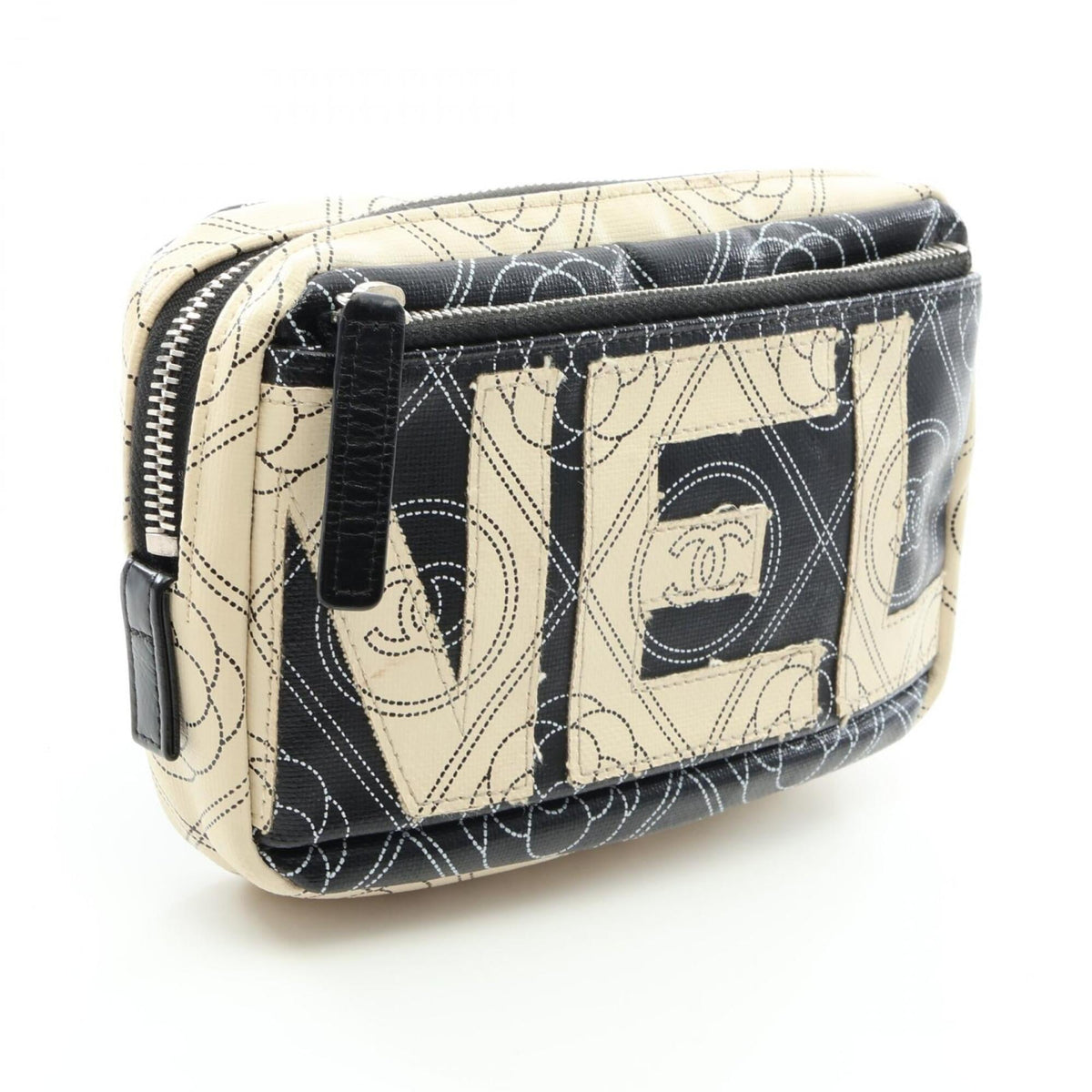 Chanel Black White Coated Canvas Pouch (Pre-Owned)