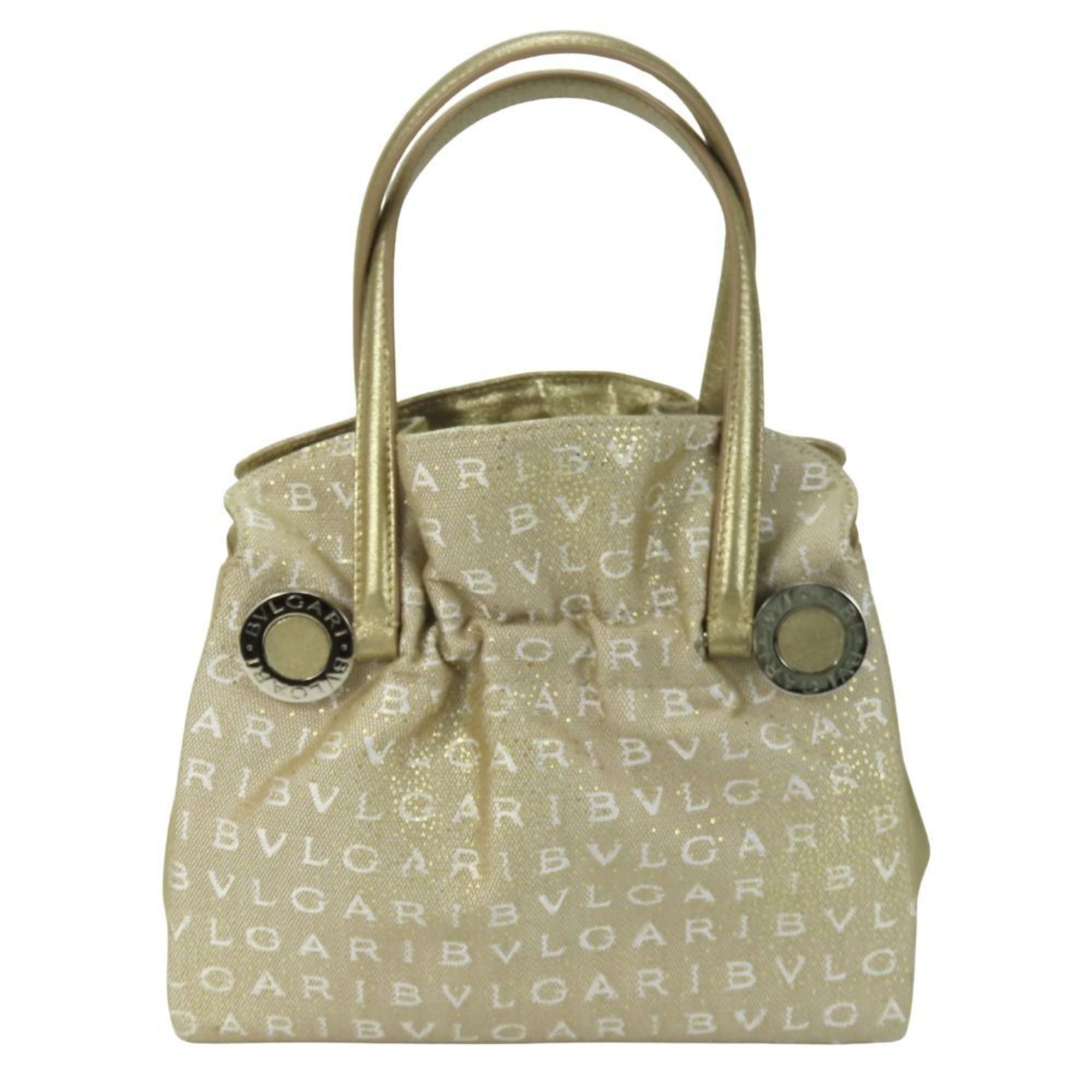 Bvlgari Beige White Canvas Leather Handbag (Pre-Owned)