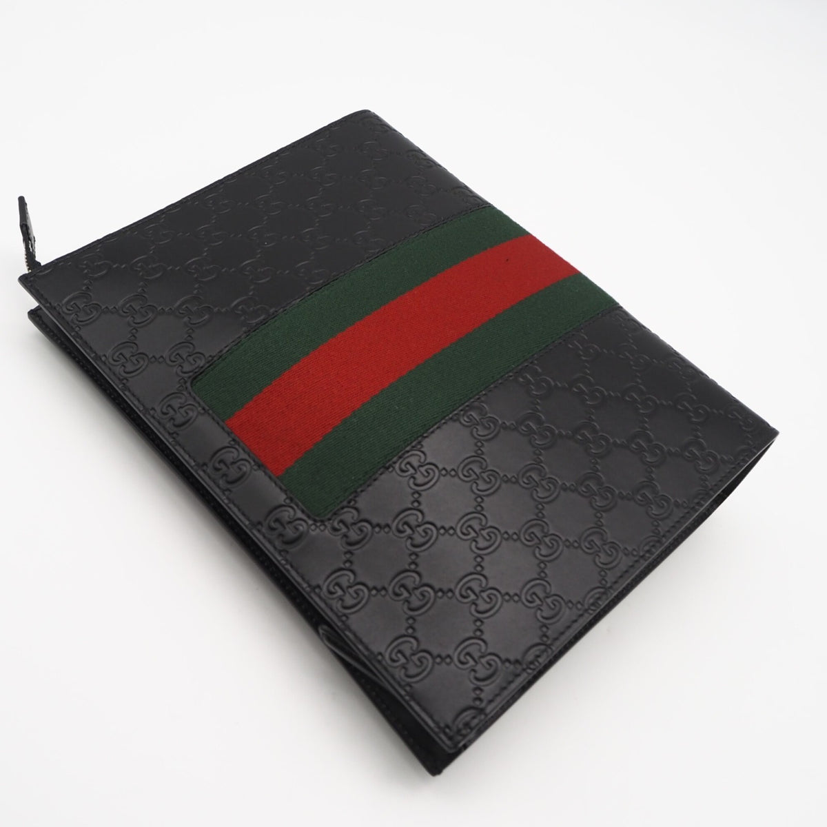 Gucci Sherry Line Black Green Red Color Leather Clutch Bag (Pre-Owned)