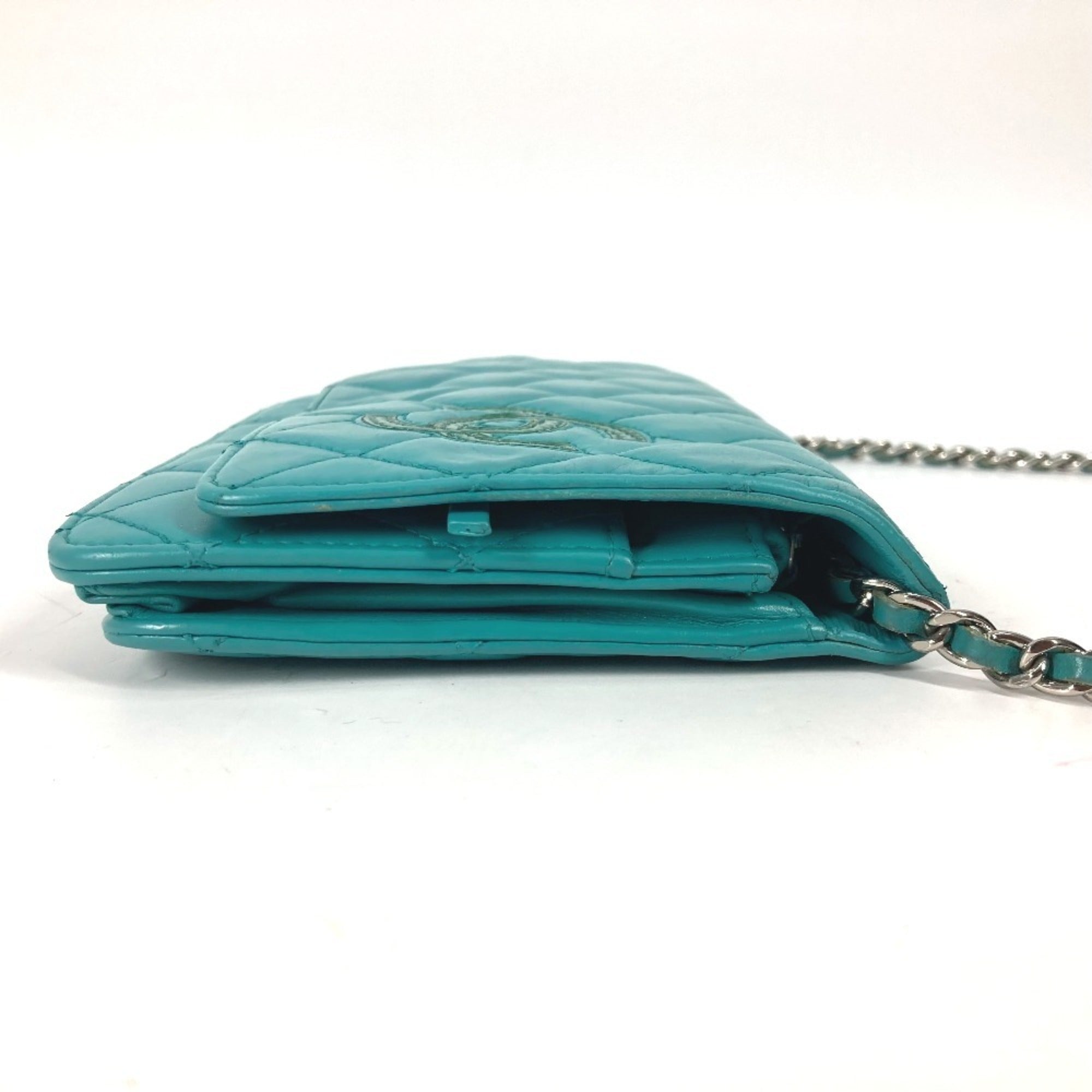 Chanel Green Leather Chain/Shoulder Wallet (Pre-Owned)