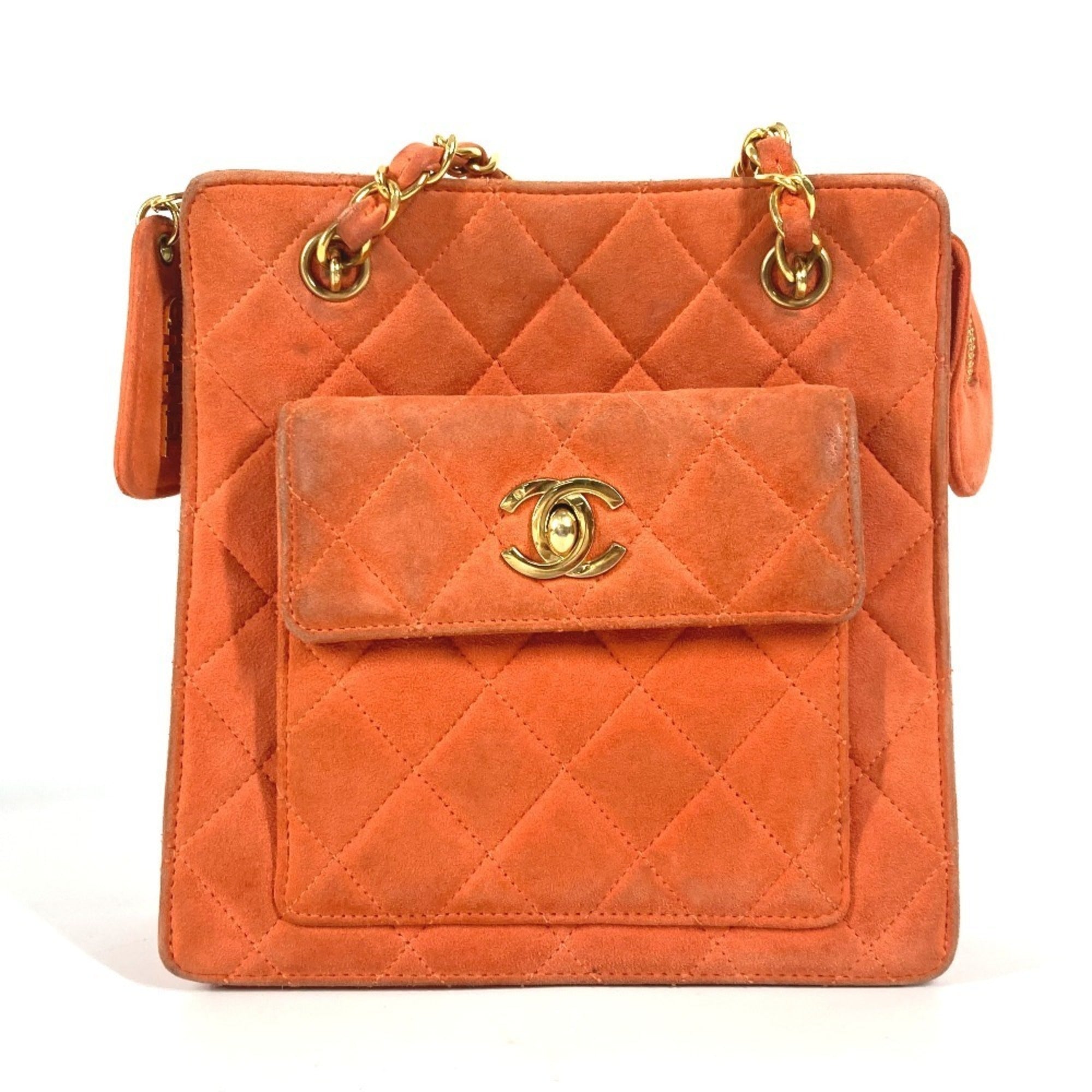 Chanel Orange Suede Handbag Shoulder Bag (Pre-Owned)