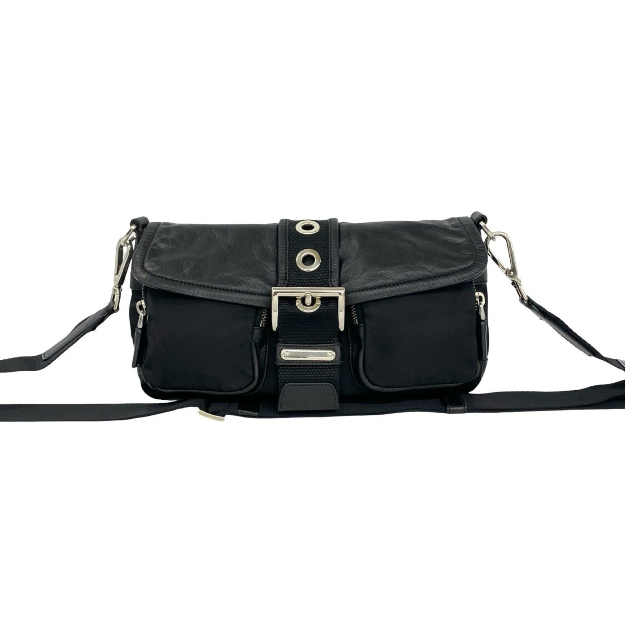Prada Black Nylon Leather Pochette Shoulder Bag (Pre-Owned)