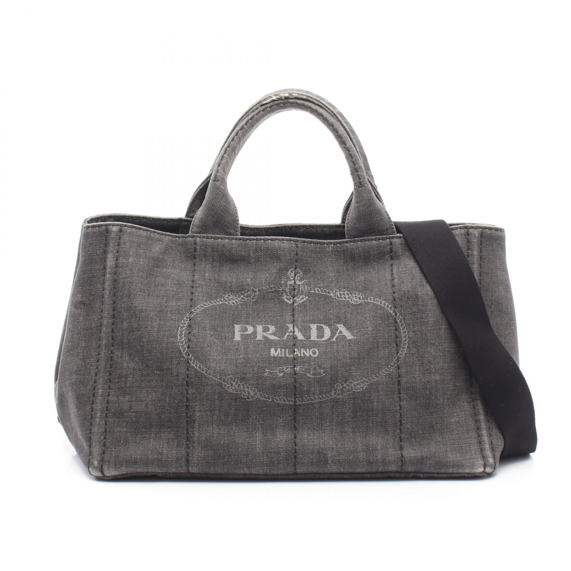 Prada Canapa Gray Denim Handbag Tote Bag (Pre-Owned)