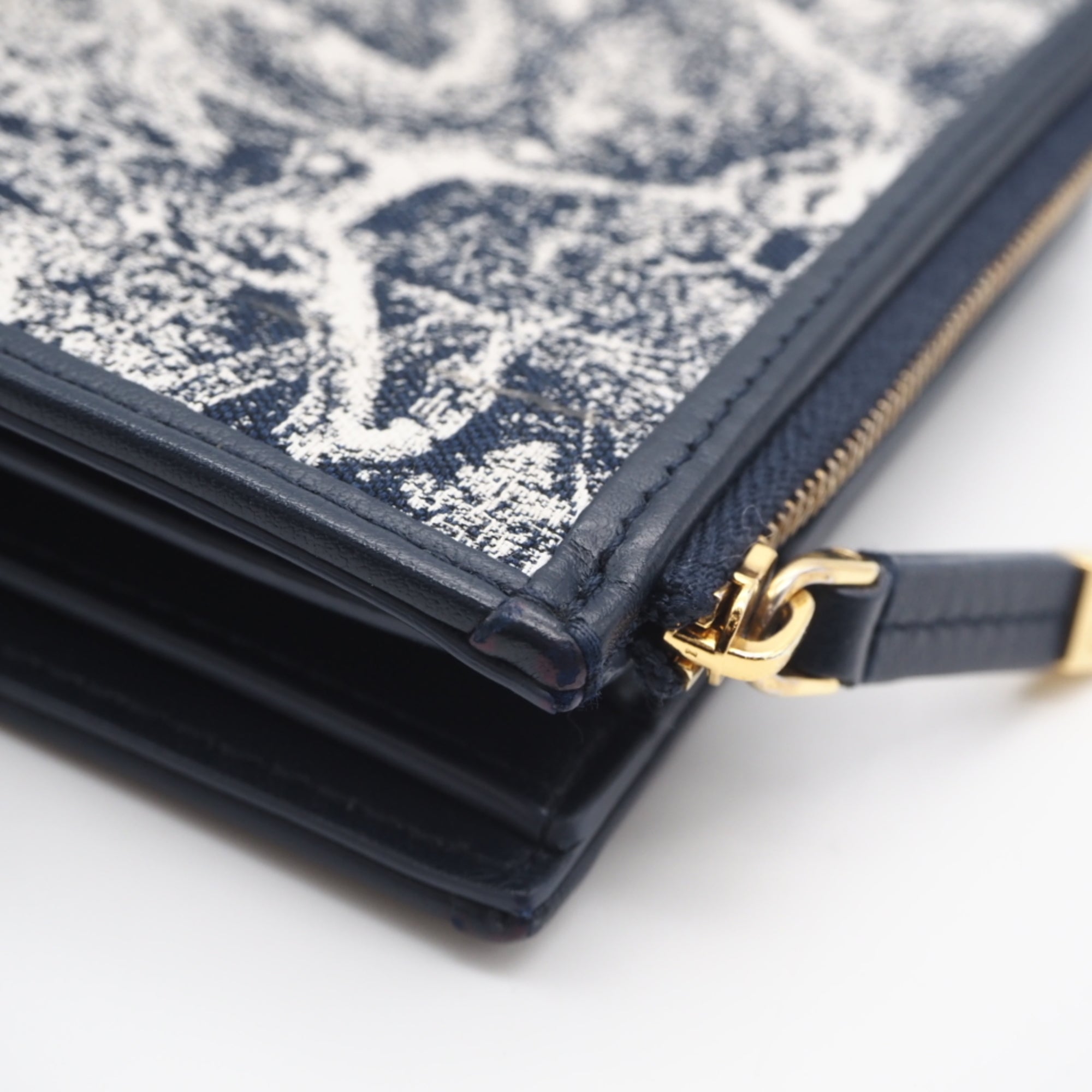 Christian Dior Navy White Cotton Leather Wallet (Bi-Fold) (Pre-Owned)