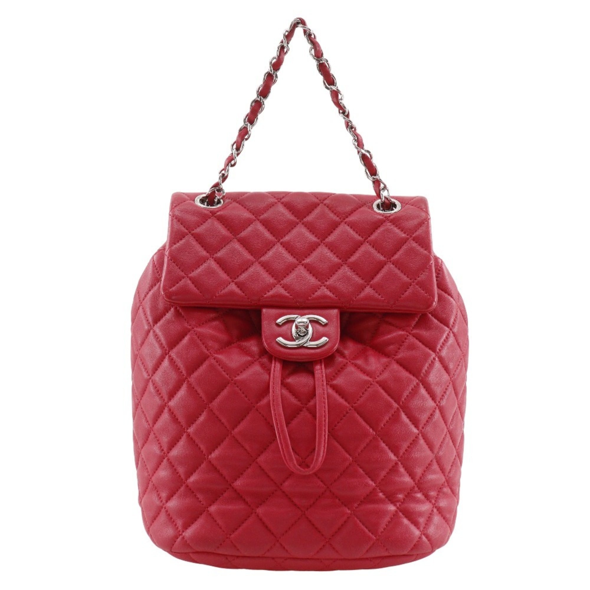 Chanel Matelasse Red Color Leather Backpack (Pre-Owned)