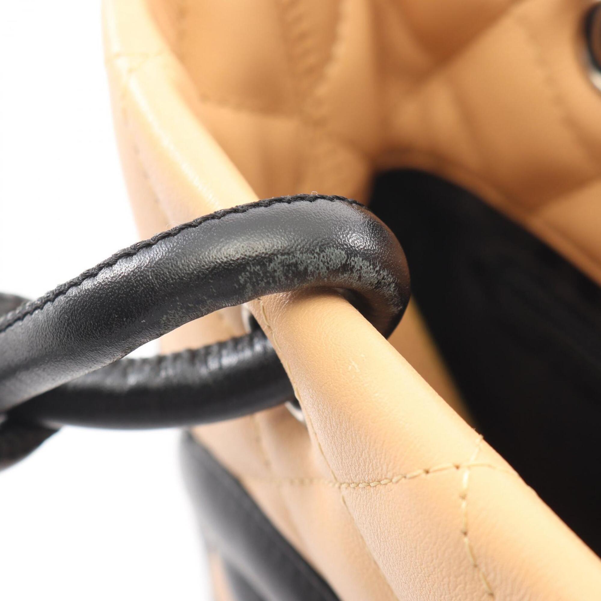 Chanel Beige Black Leather Handbag Tote Bag (Pre-Owned)