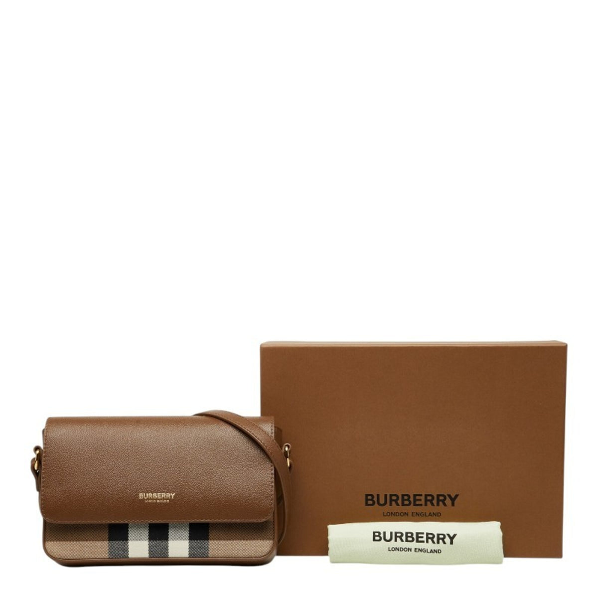 Burberry Brown Multi-Color Leather Canvas Shoulder Bag (Pre-Owned)